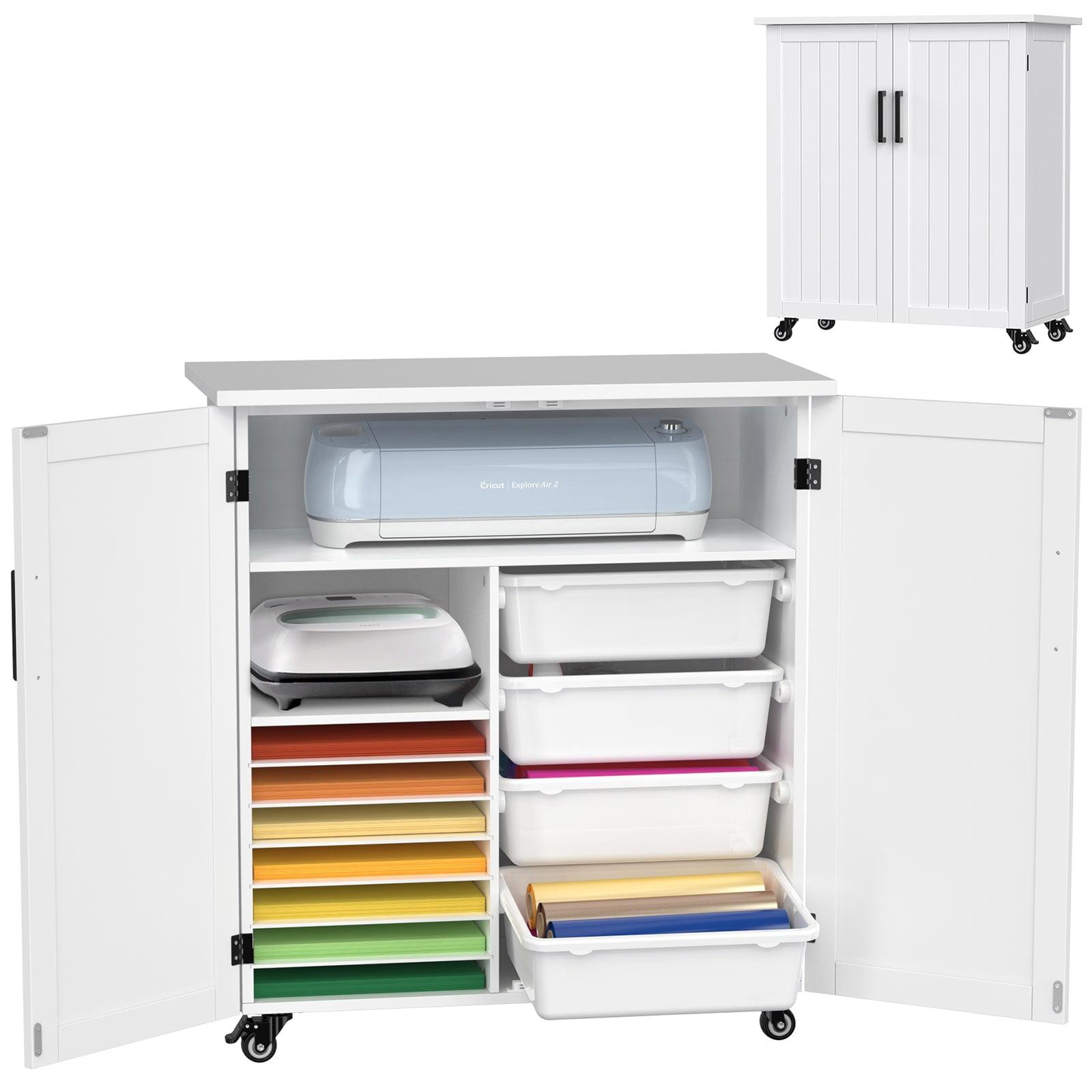 White Rolling Craft Cart with Storage for Cricut Machine