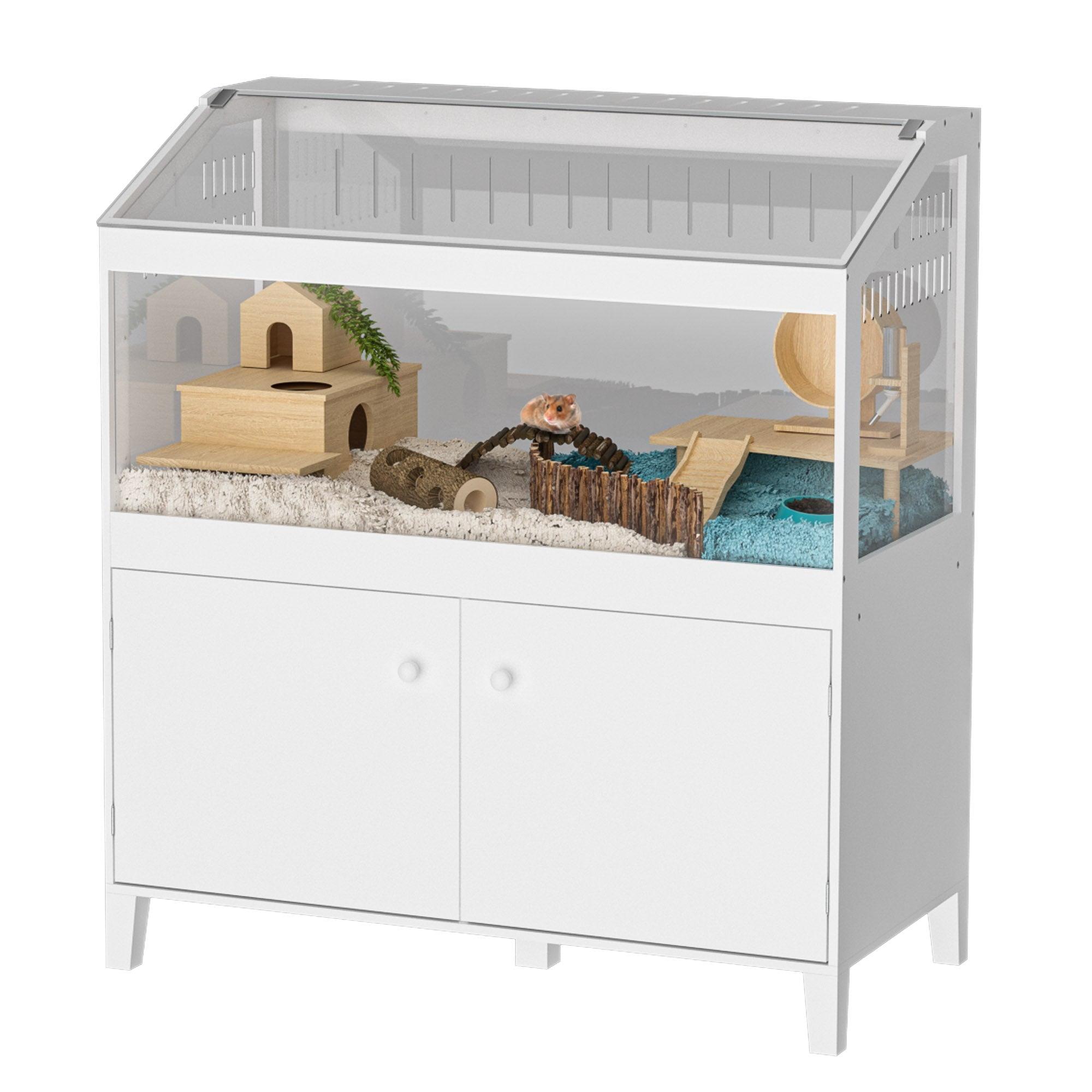 White Acrylic and MDF Hamster Cage with Storage Cabinet