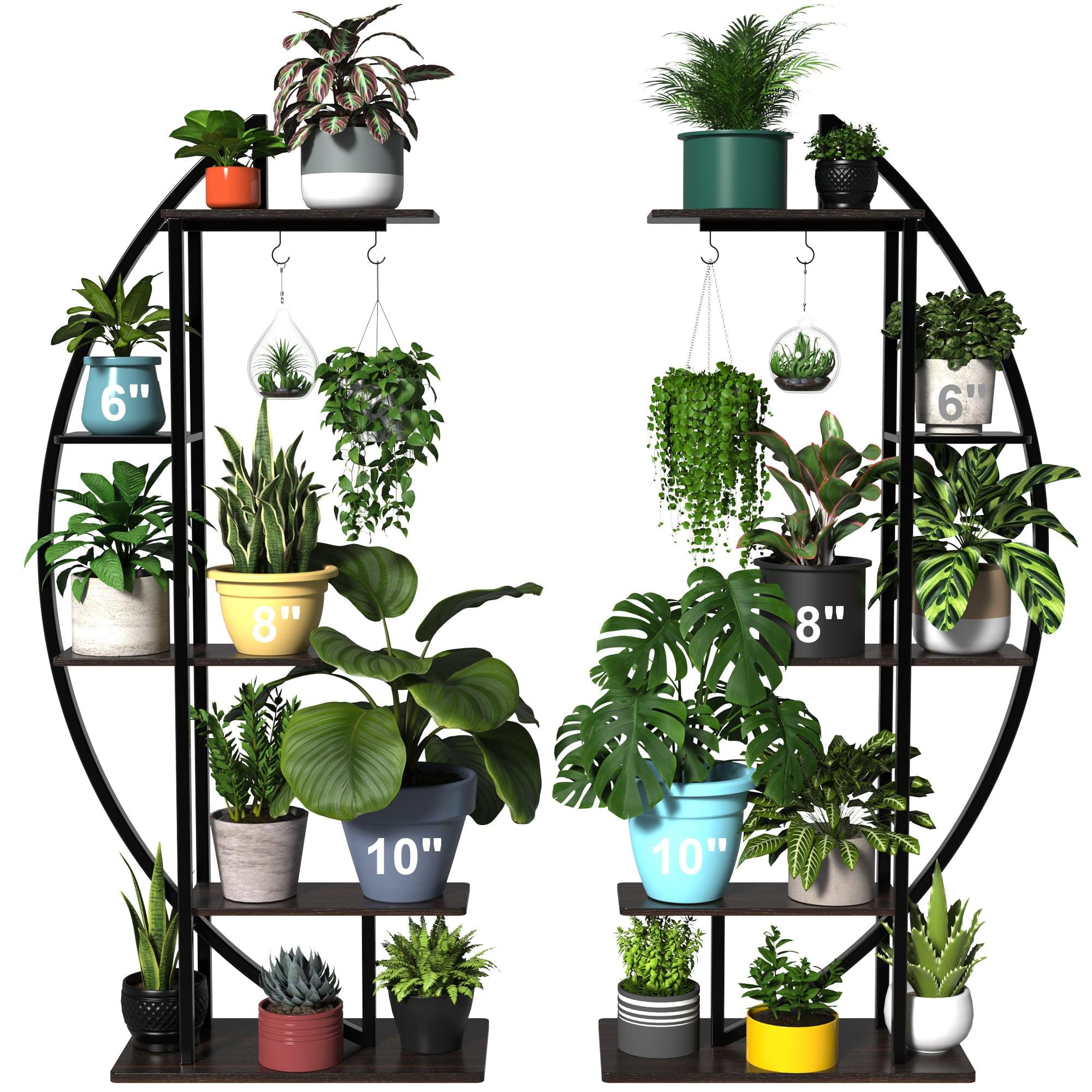 Tall Black Metal and MDF Indoor Plant Stand with Hanging Hook