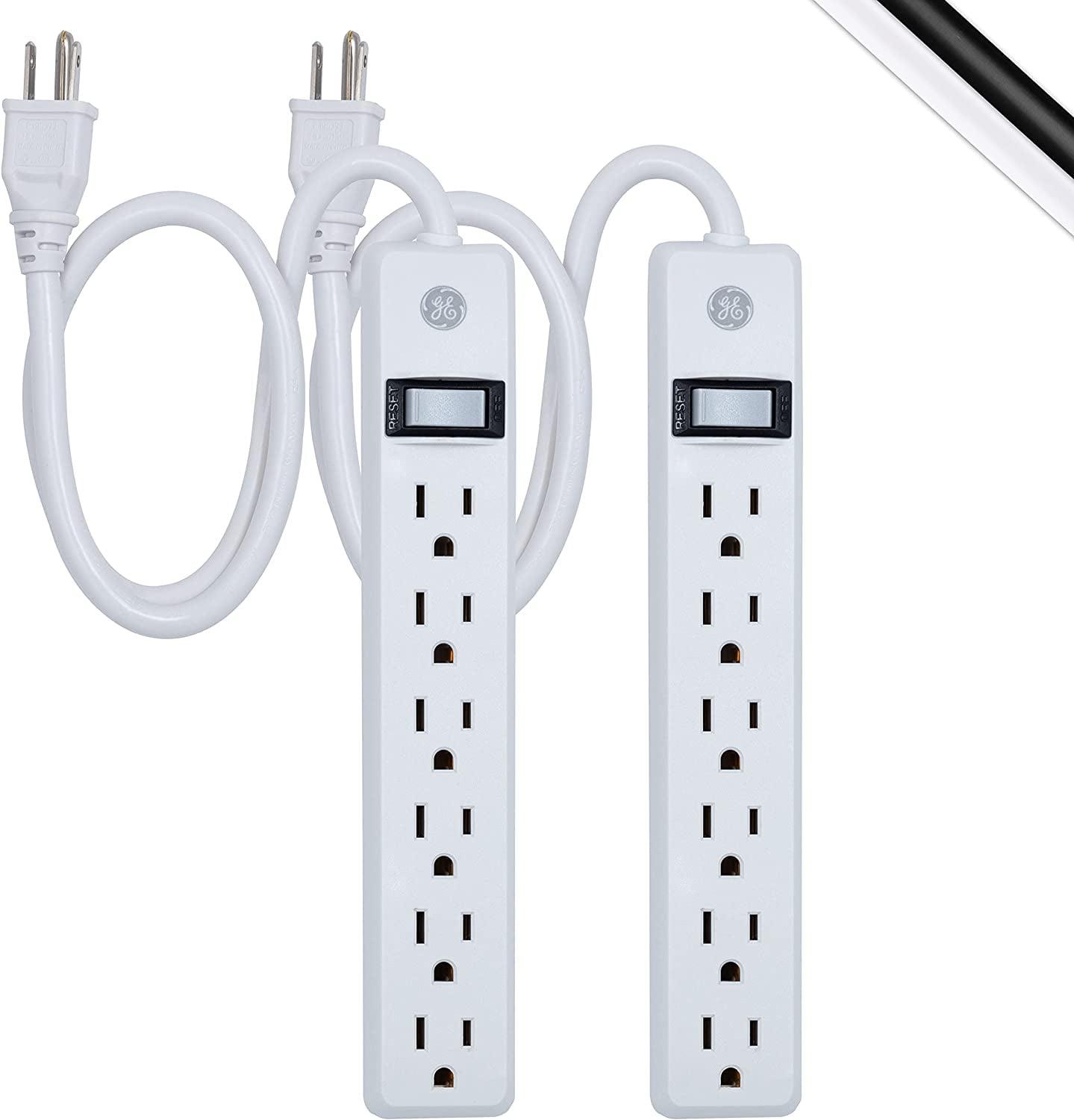 General Electric 6-Outlet Power Strip, 2Feet, White, 2 Pack – 14833