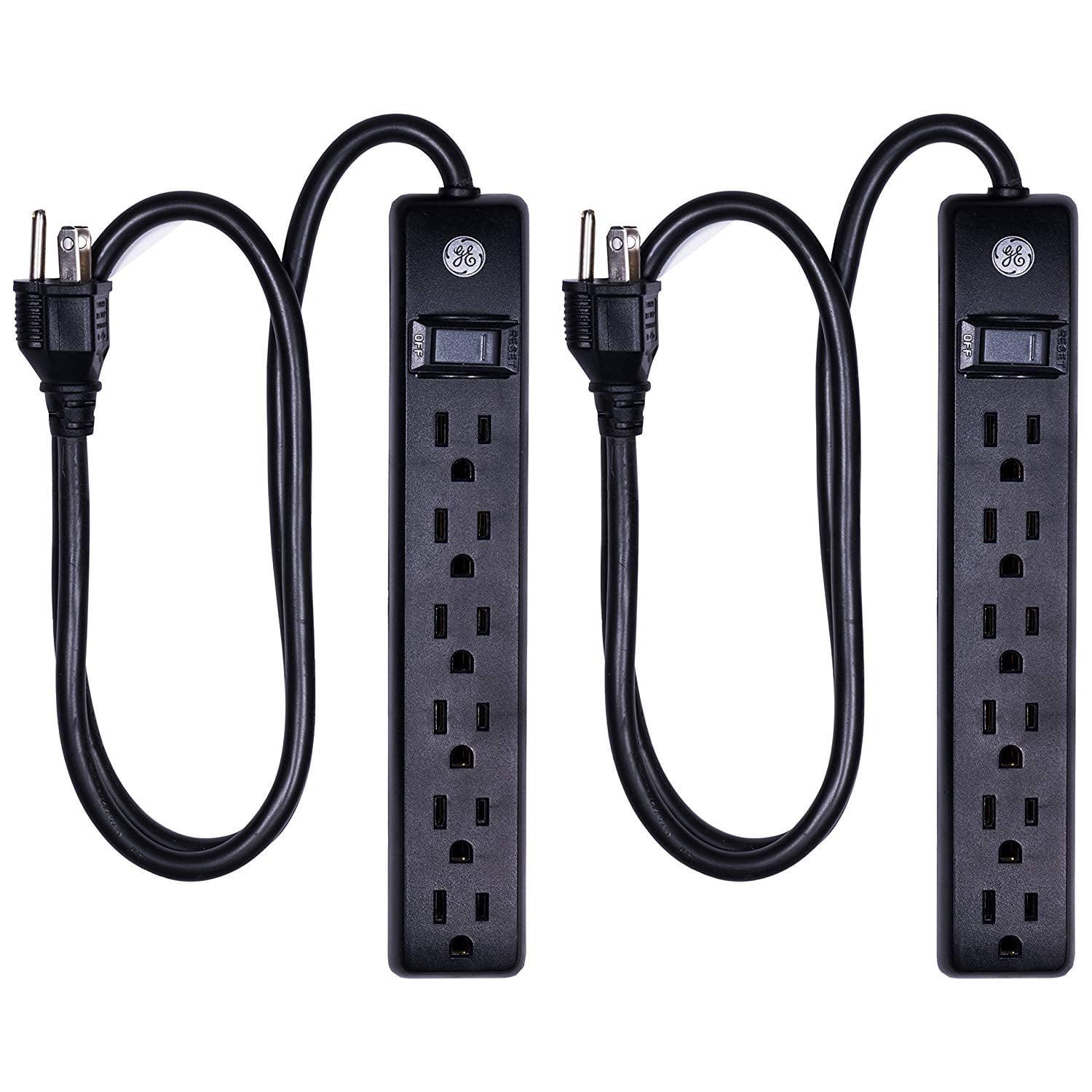 GE 3-ft 6-Outlet Surge Protector, 450J, Black, 2-Pack, 83969