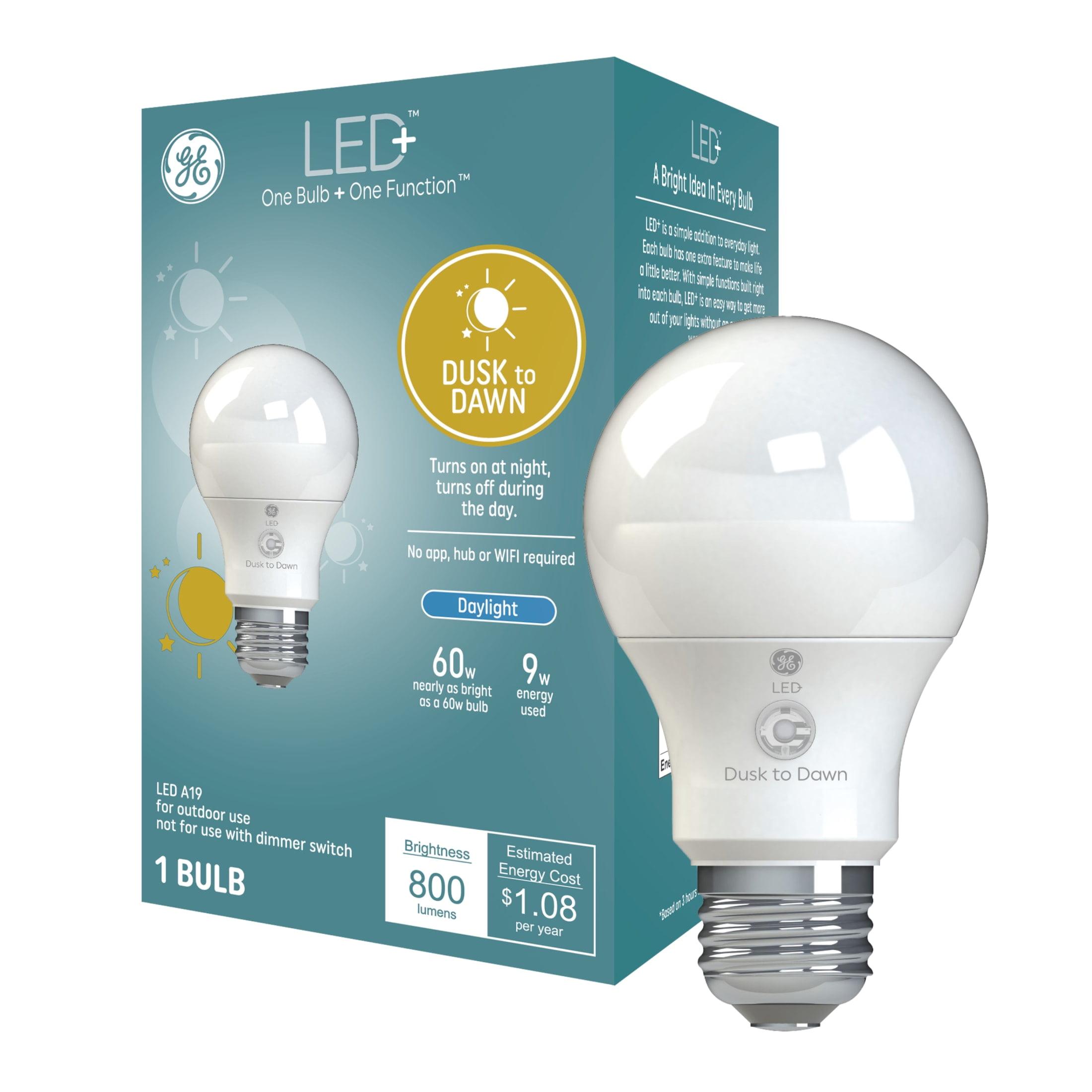 GE LED+ Dusk to Dawn A19 LED Light Bulb Daylight: 800 Lumens, 60W Equivalent, Energy Star Certified, E26 Base, 5000K