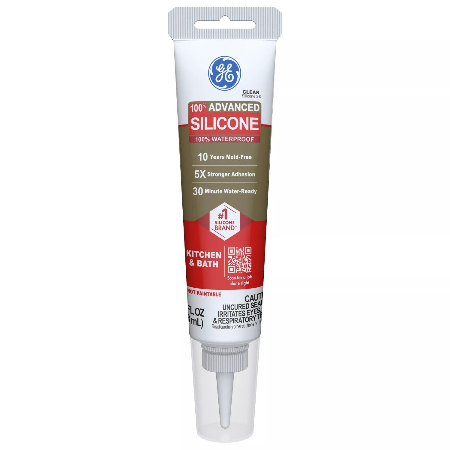 GE Clear Advanced Silicone Kitchen & Bath Sealant, 2.8 oz Tube