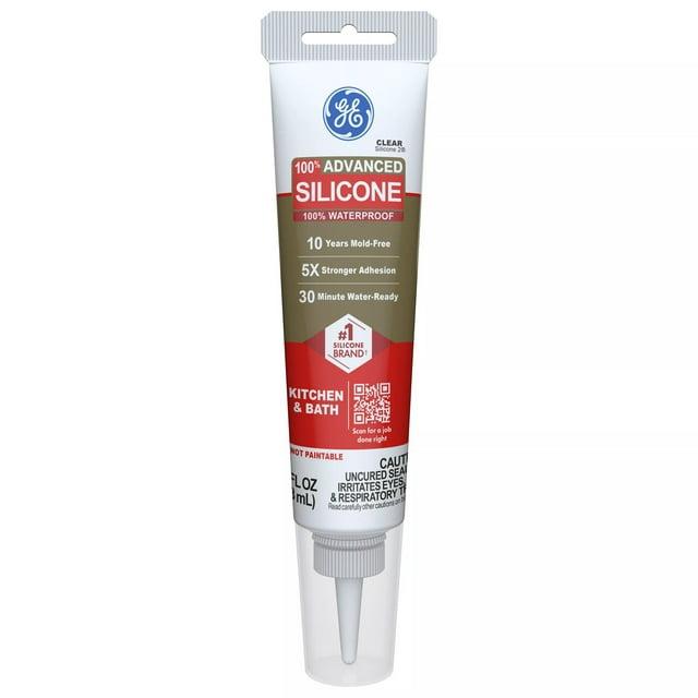 GE Advanced Silicone Kitchen & Bath Sealant, Pack of 1, Clear 2.8 fl oz Tube