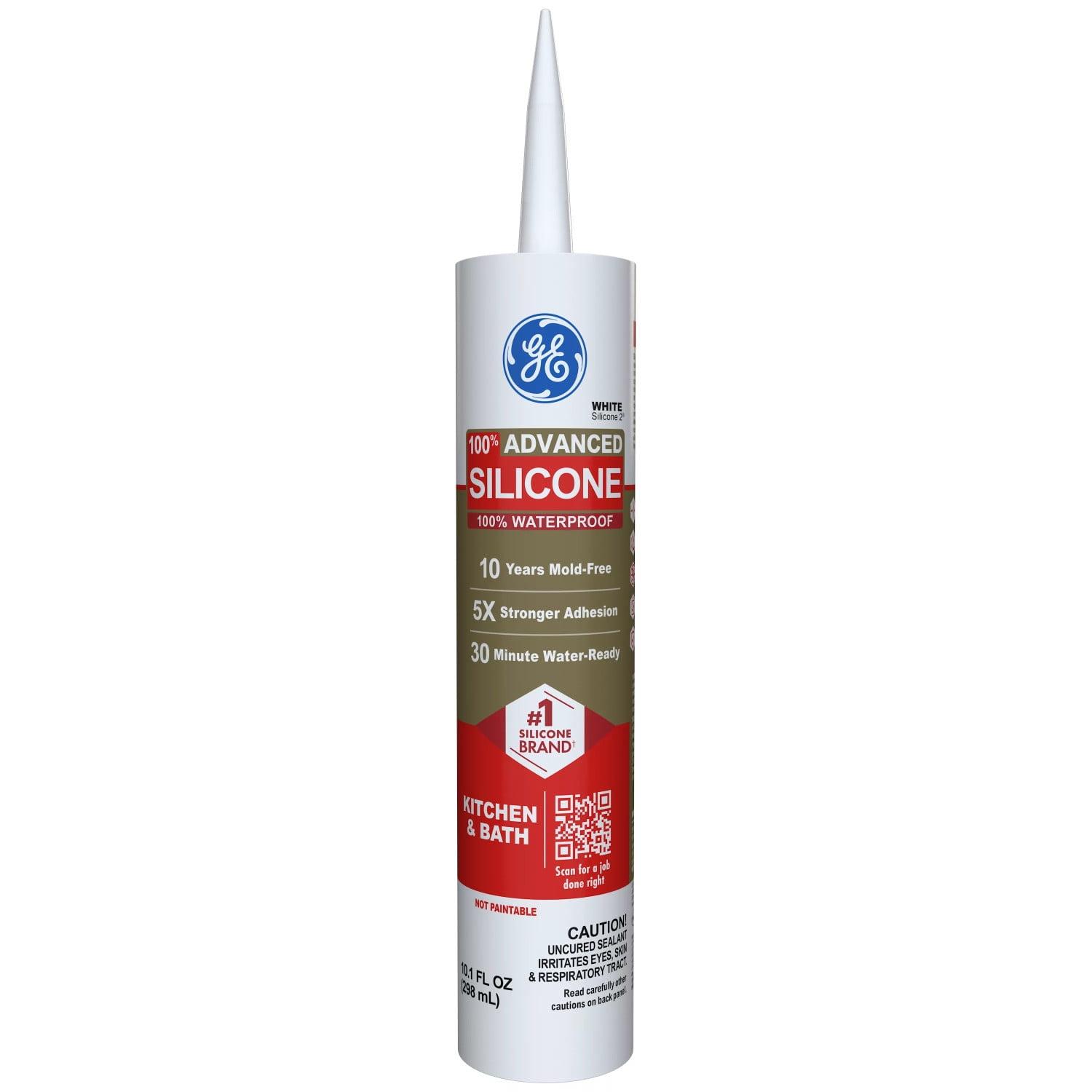 GE Advanced Silicone Kitchen & Bath Sealant, Pack of 1, White 10.1 fl oz Cartridge