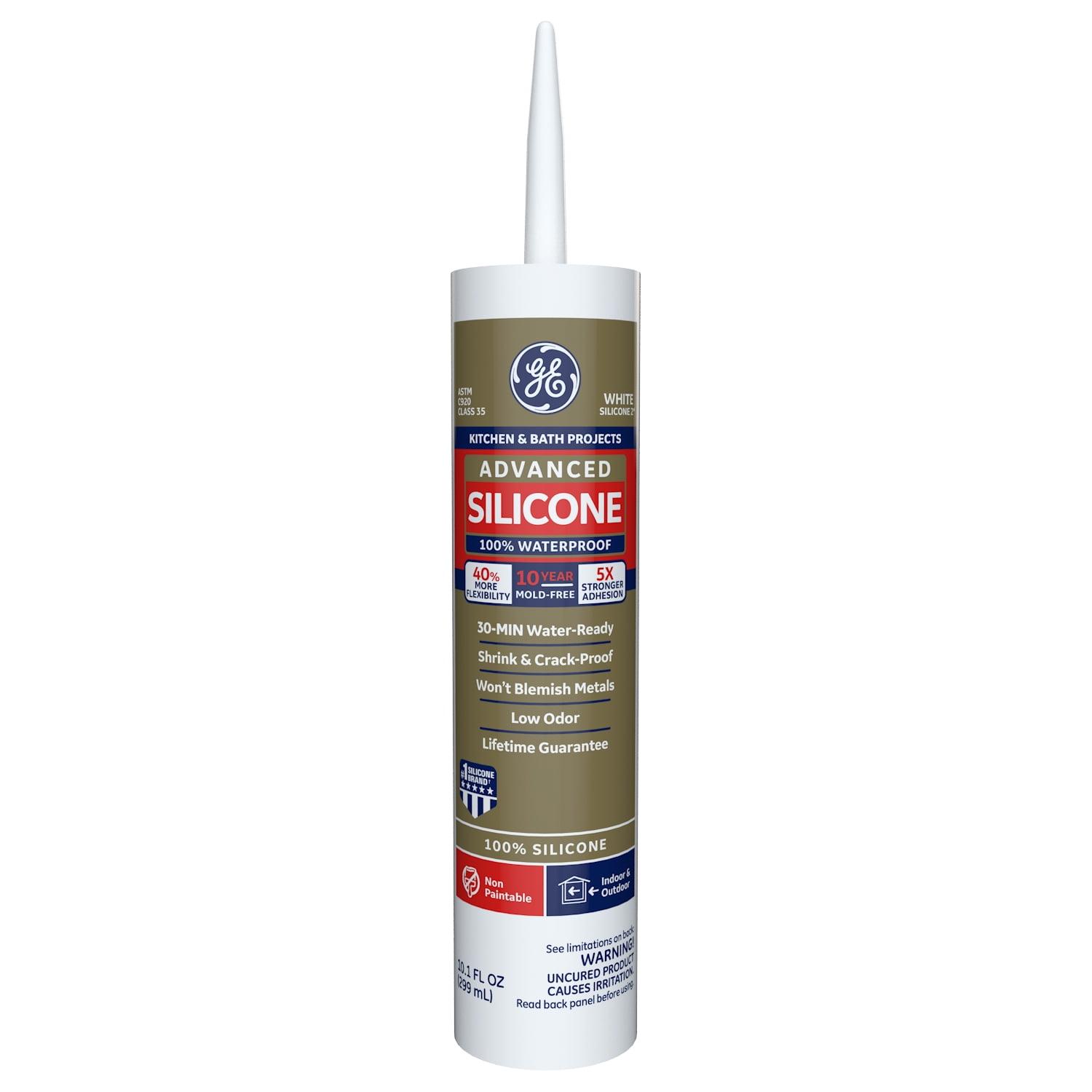 GE Advanced Silicone Kitchen & Bath Sealant, Pack of 1, White 10.1 fl oz Cartridge