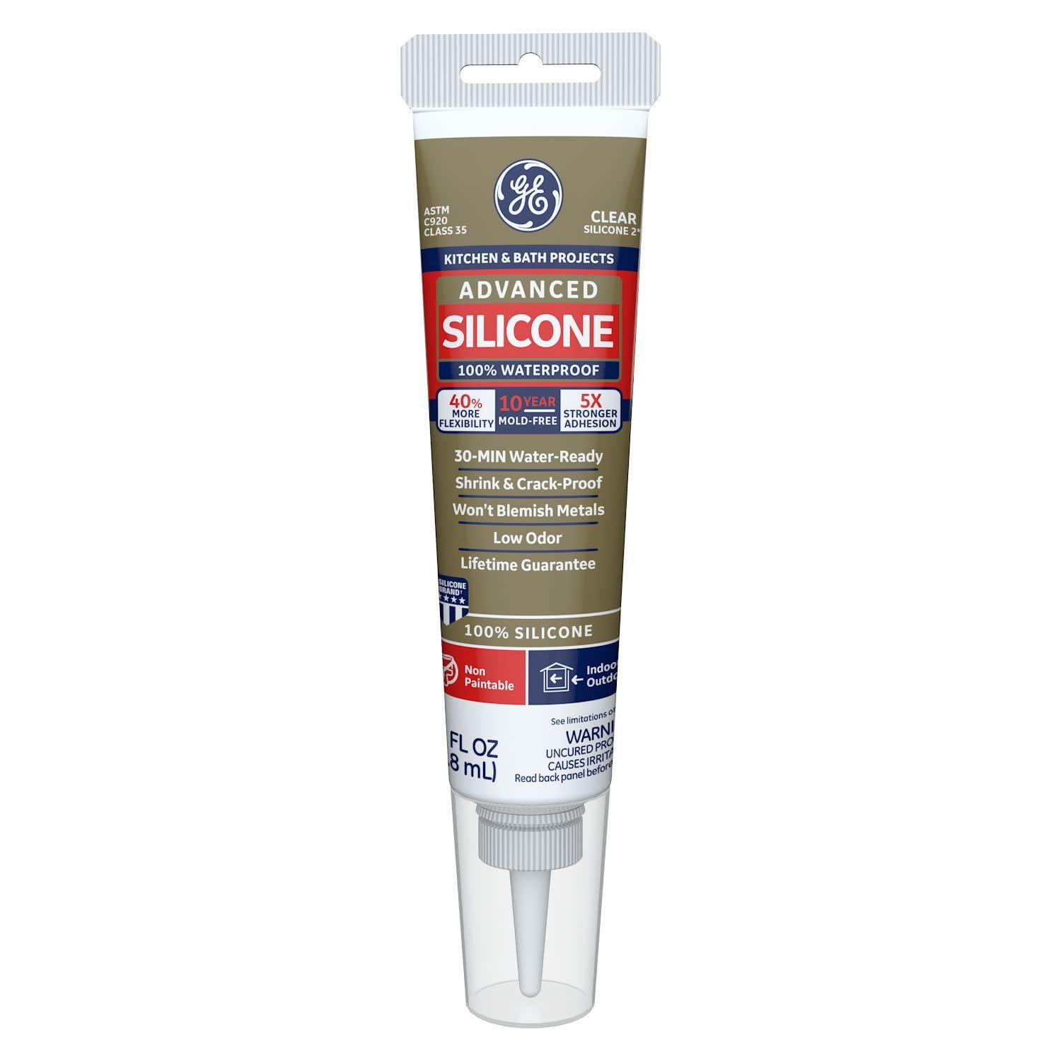 GE Advanced Silicone Kitchen & Bath Sealant, Pack of 1, Clear 2.8 fl oz Tube