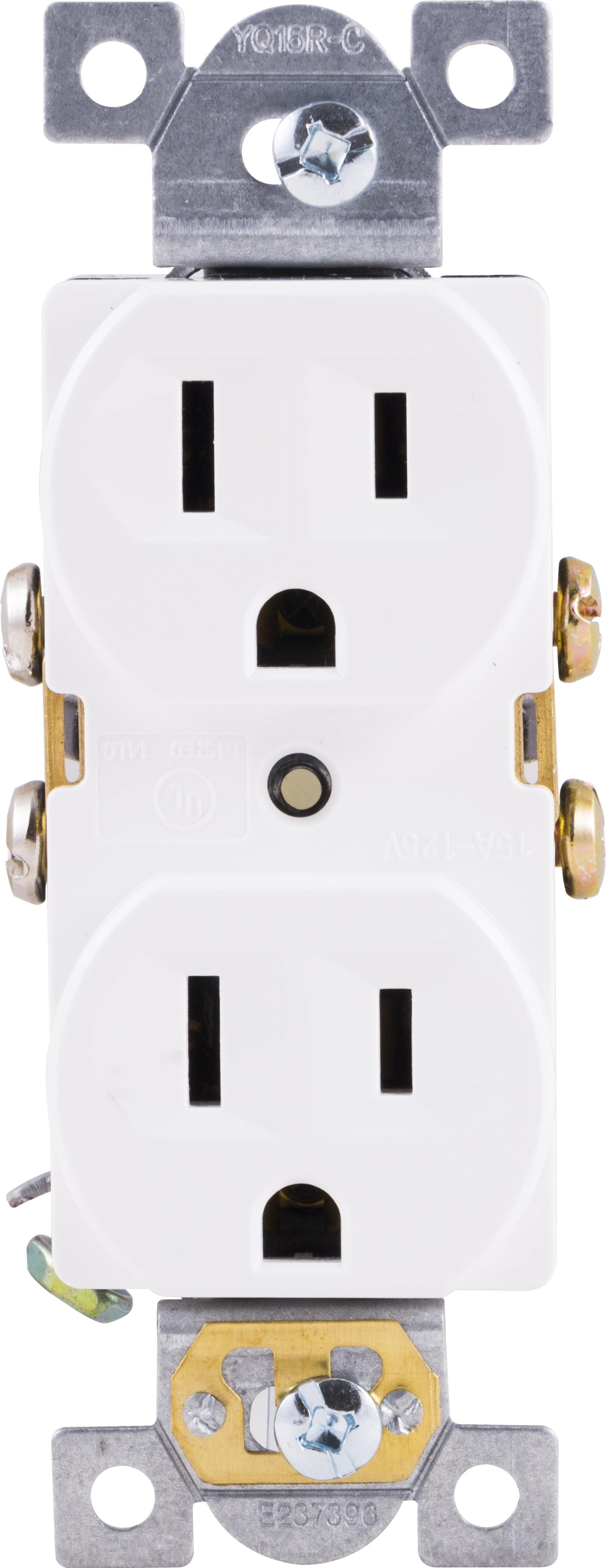 White Heavy-Duty Grounding Duplex Receptacle Outlet, Steel