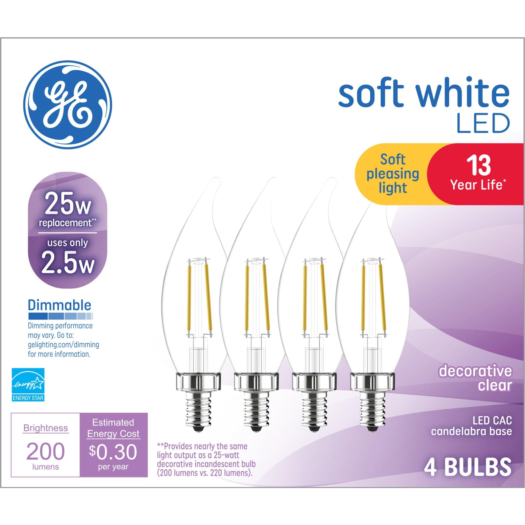 GE 25W Equivalent Clear Dimmable LED Candelabra Bulbs, 4-Pack