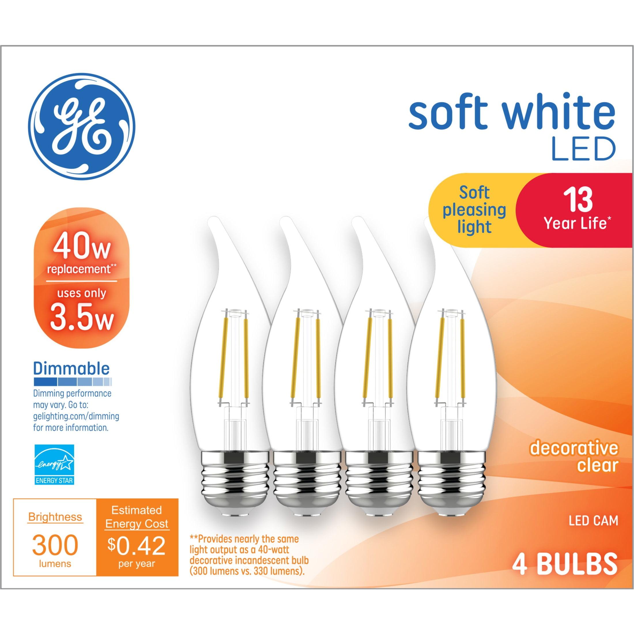 GE Soft White Clear Dimmable LED Candle Bulbs, 4-Pack