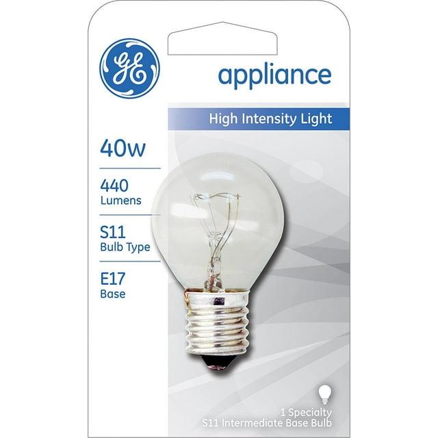 GE 40W High Intensity S11 Incandescent Light Bulb Soft White: Dimmable, 440 Lumens, E17 Base, 2500K, Appliance Use