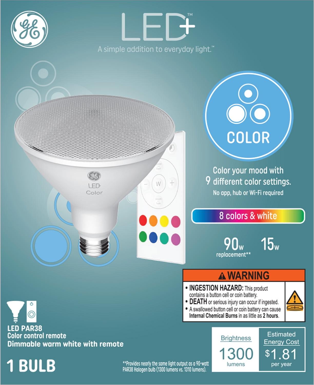GE LED Color Changing PAR38 LED Outdoor Floodlight Bulb: Multicolored, 1300 Lumens, Energy Star, E26 Base, 15W