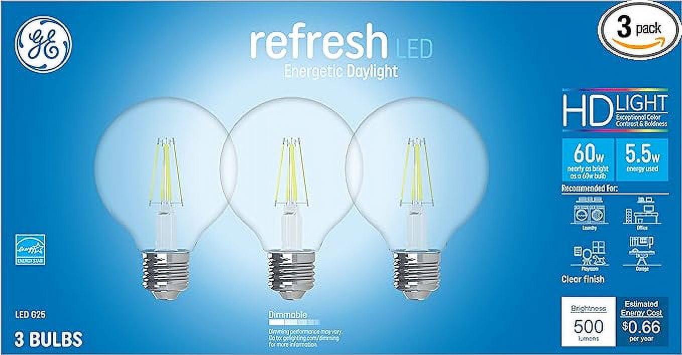 GE 3pk 40W Refresh G25 LED Clear Globe Light Bulbs Daylight: Dimmable, Energy Star, 5000K, 360 Lumens, E26 Base