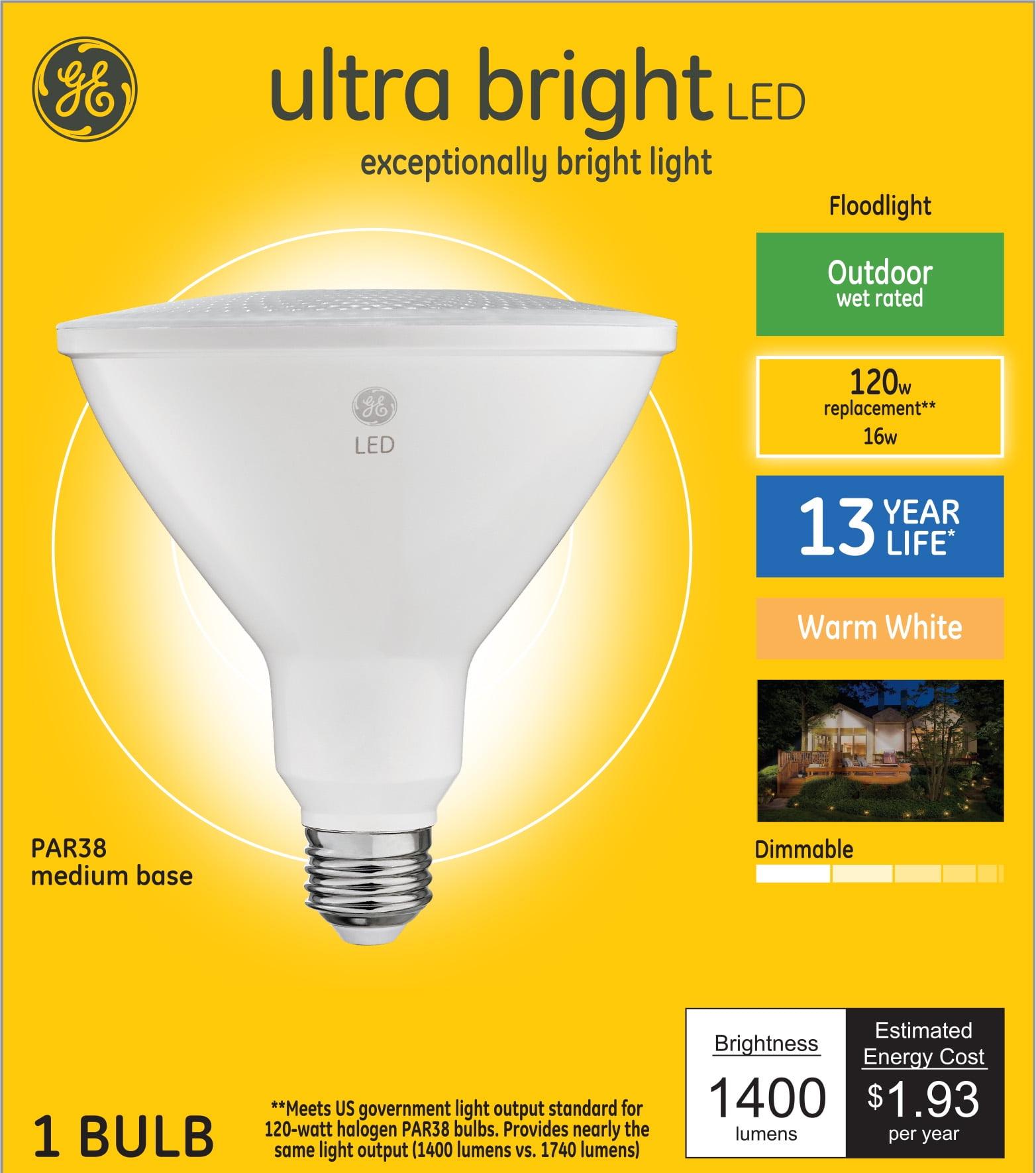 GE Ultra Bright LED Floodlight Bulb, 120 Watt Eqv, Warm White, PAR38 Outdoor Bulb, 13 year