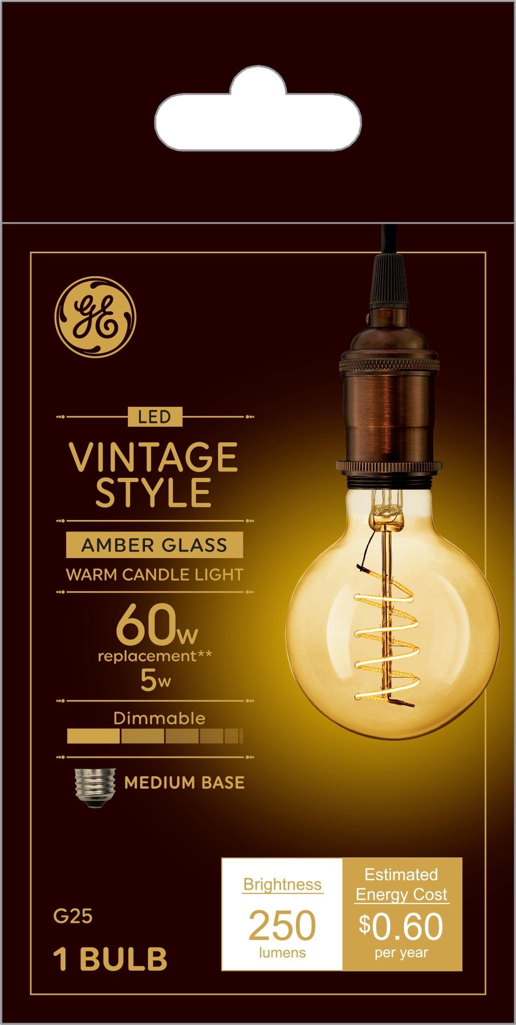 GE Vintage Style LED Light Bulb, 60 Watt Eqv, Amber Finish, G25 Globe Bulb