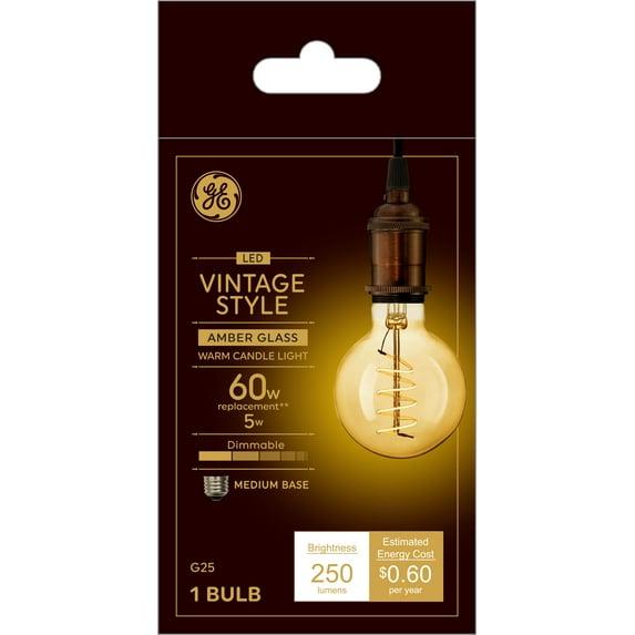 GE Vintage Style LED Light Bulb, 60 Watt Eqv, Amber Finish, G25 Globe Bulb