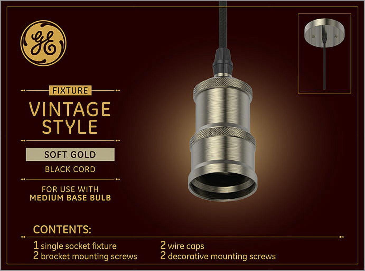 Soft Gold Vintage Glass Pendant Light with Black Cord