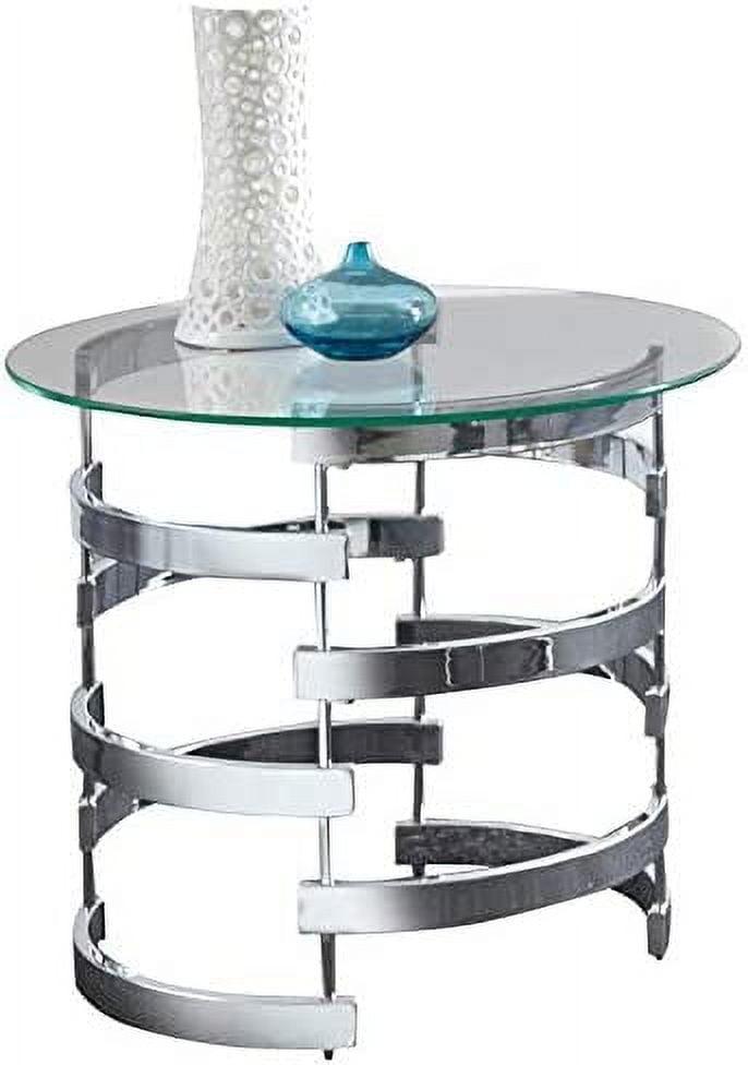 Tayside End Table Glass and Chrome - Steve Silver Co.: Circular, Chrome Frame, Tinted Top