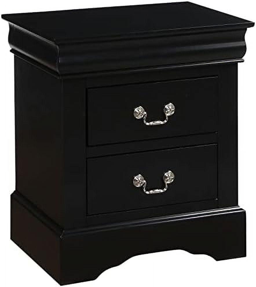 Benzara Traditional 2 Drawers wood Nightstand By Louis Philippe III, Black