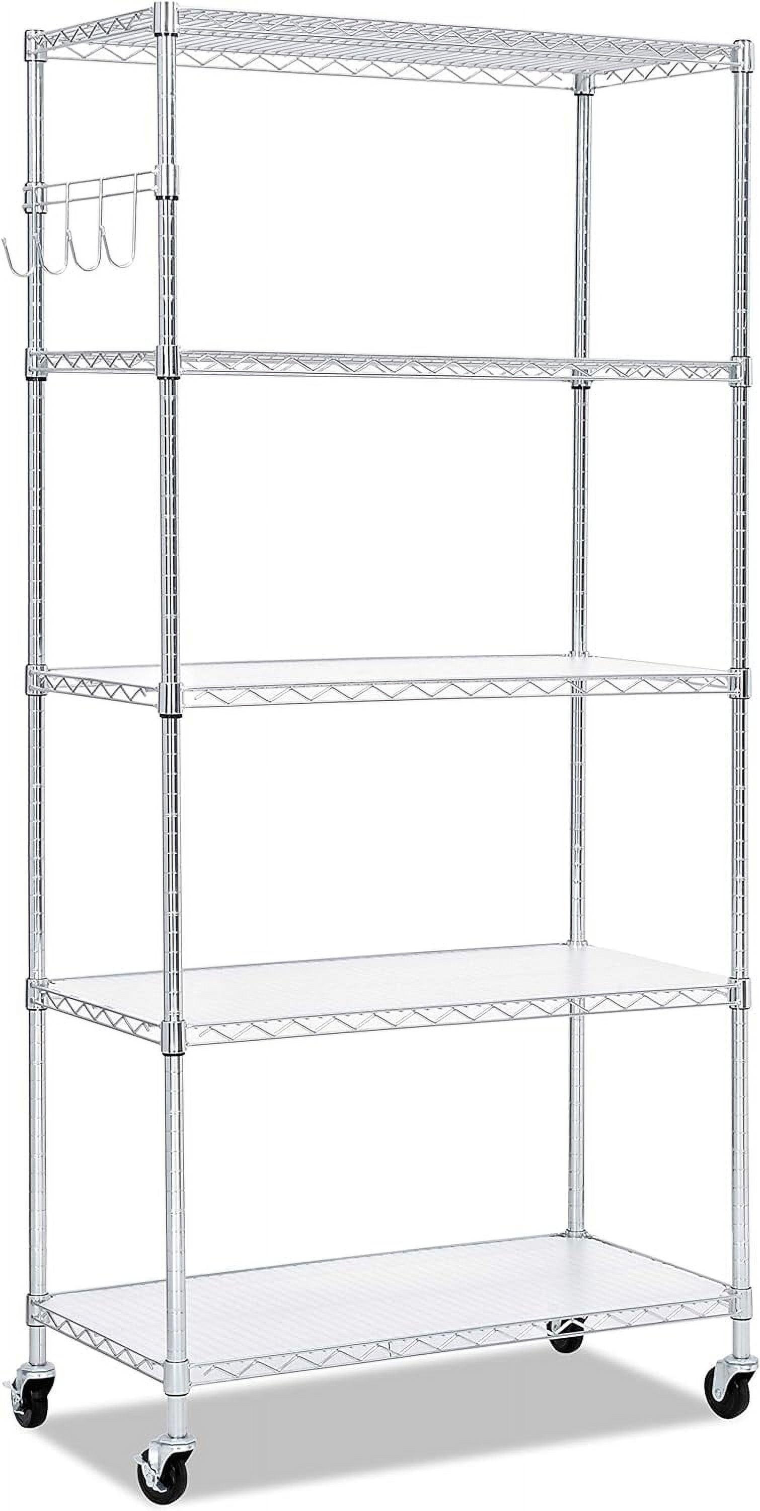 Silver Steel 5-Shelf Wire Shelving Unit with Casters and Liners, 36x18x72