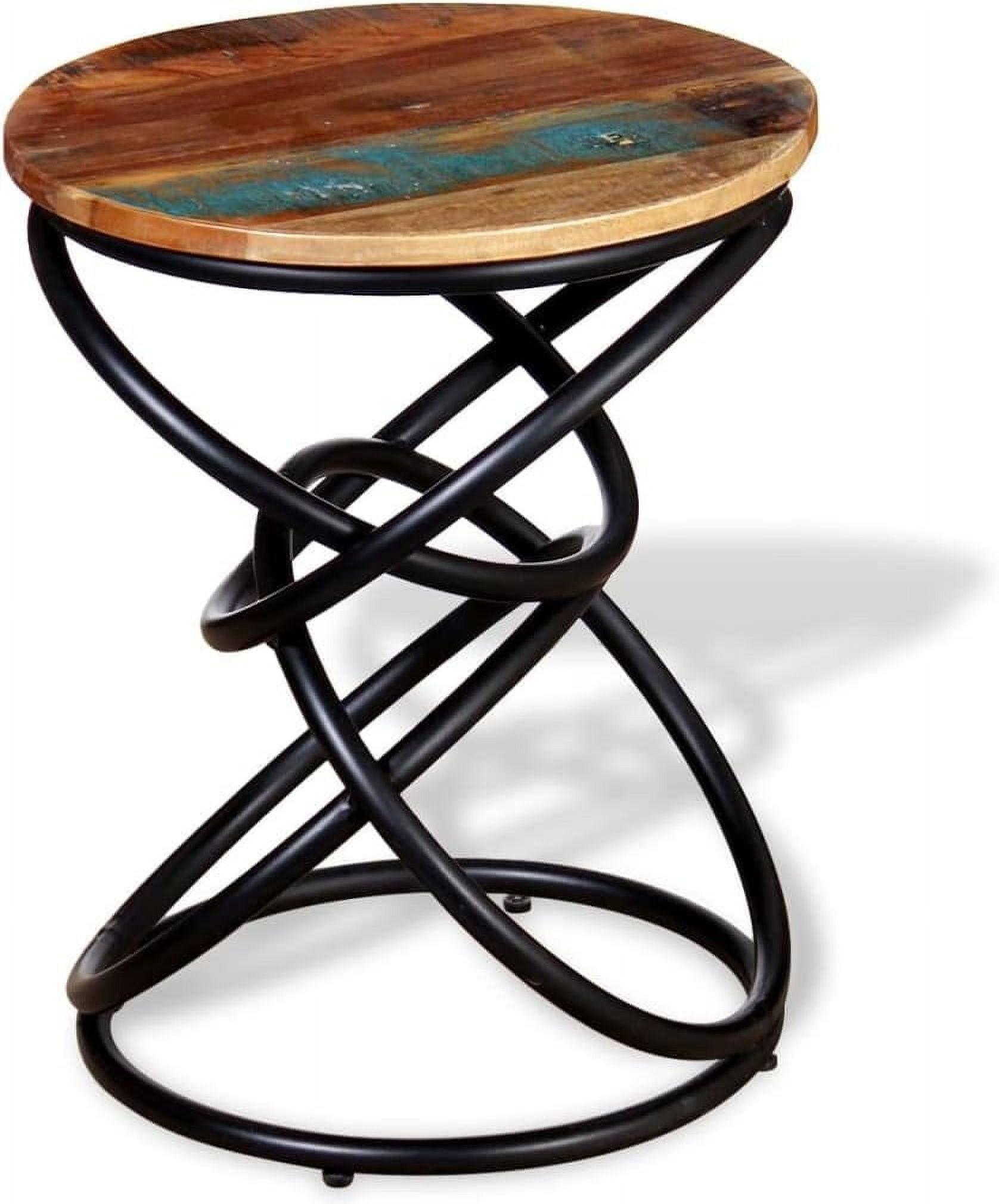 Vintage Artisan Round Wood & Metal End Table