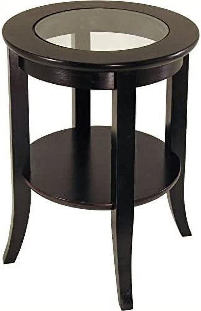 Espresso Elegance Round Wood & Glass End Table - 18.5"W x 22.5"H