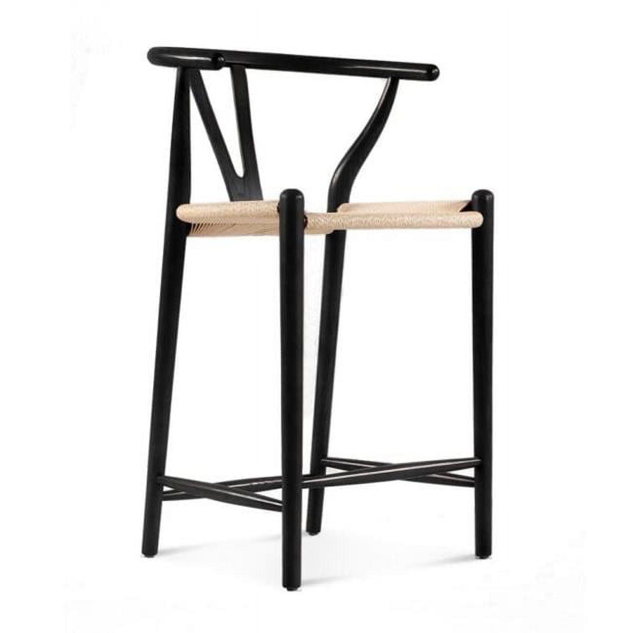 Dagmar Black Ash Wood Counter Stool with Natural Cord