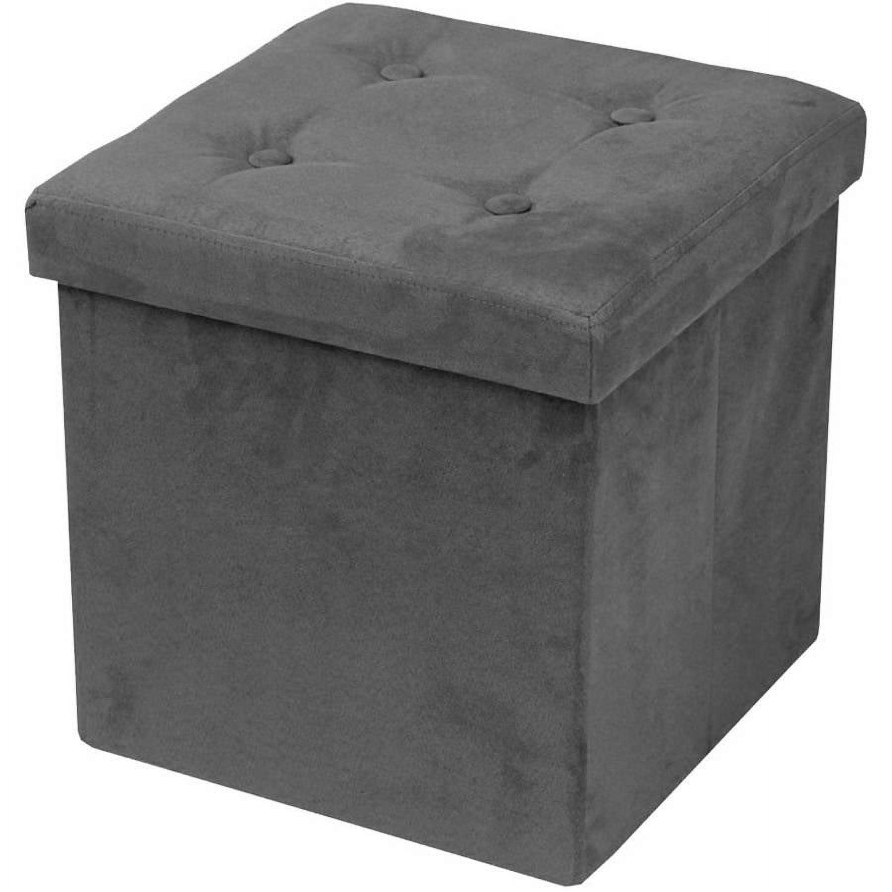 Sleek Gray Faux Suede Foldable Storage Ottoman with Tufted Lid