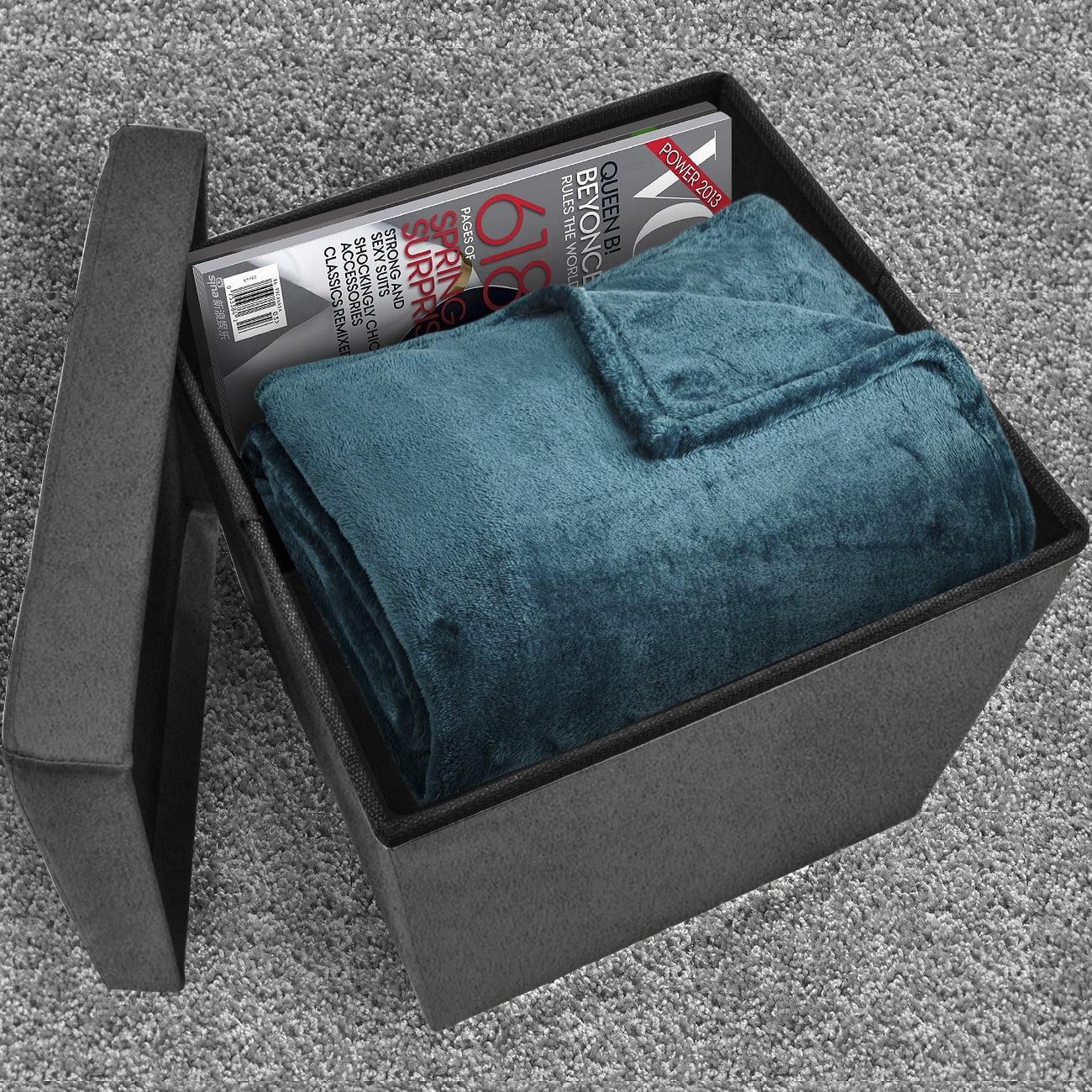 Sorbus Faux Suede Storage Ottoman Cube - Seat & Declutter! Plush cushion, hidden storage, lightweight & portable. Folds flat (Gray)
