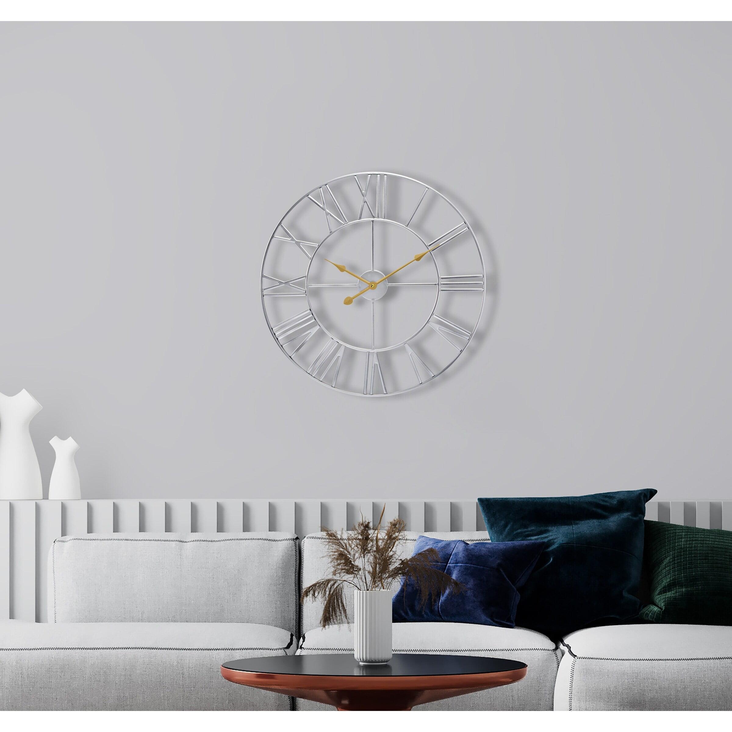 Sorbus Large Wall Clock for Living Room Decor - Roman Numeral Wall Clock for Kitchen - 16 inch Wall Clock Decorative (Silver)