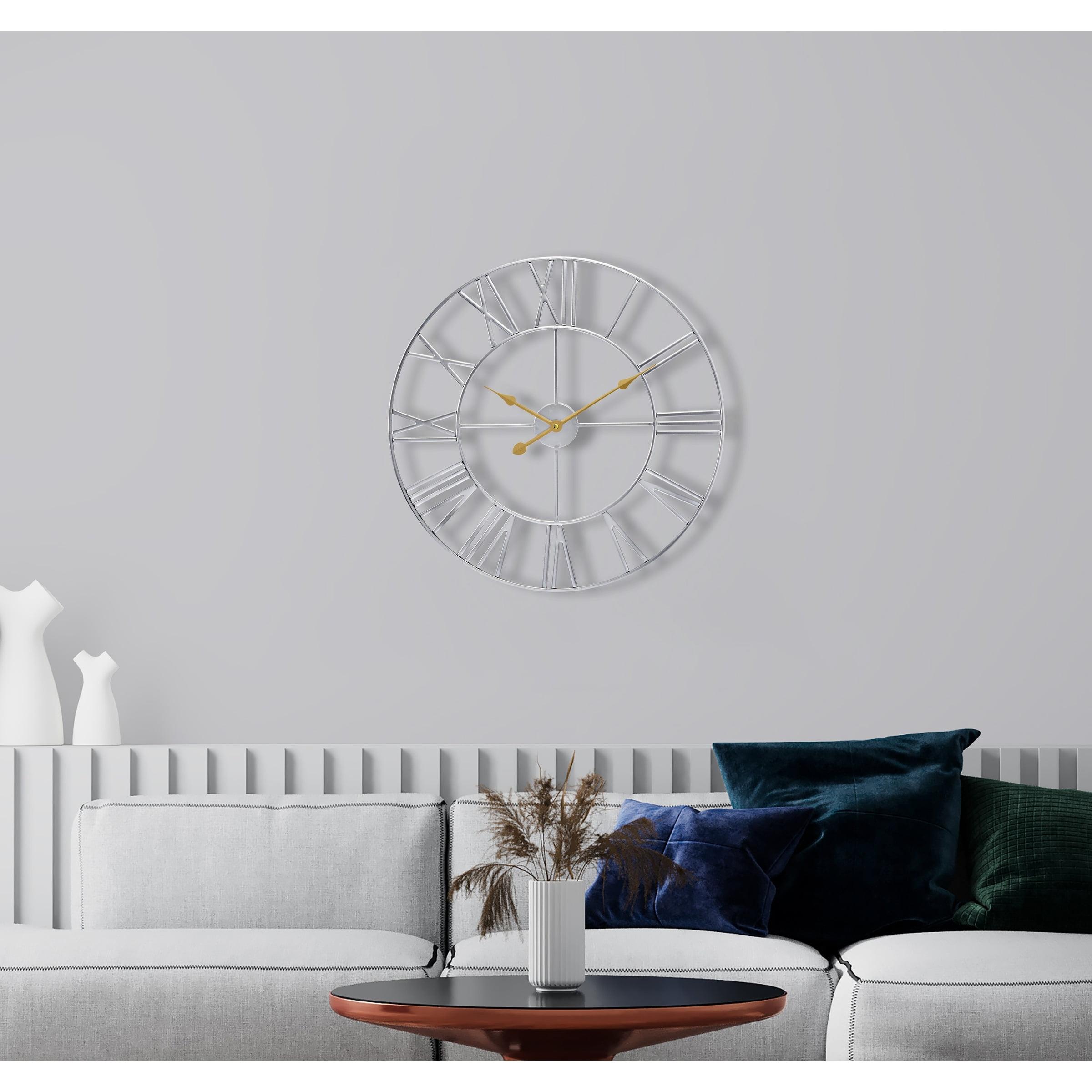 Sorbus Large Wall Clock for Living Room Decor - Roman Numeral Wall Clock for Kitchen - 16 inch Wall Clock Decorative (Silver)
