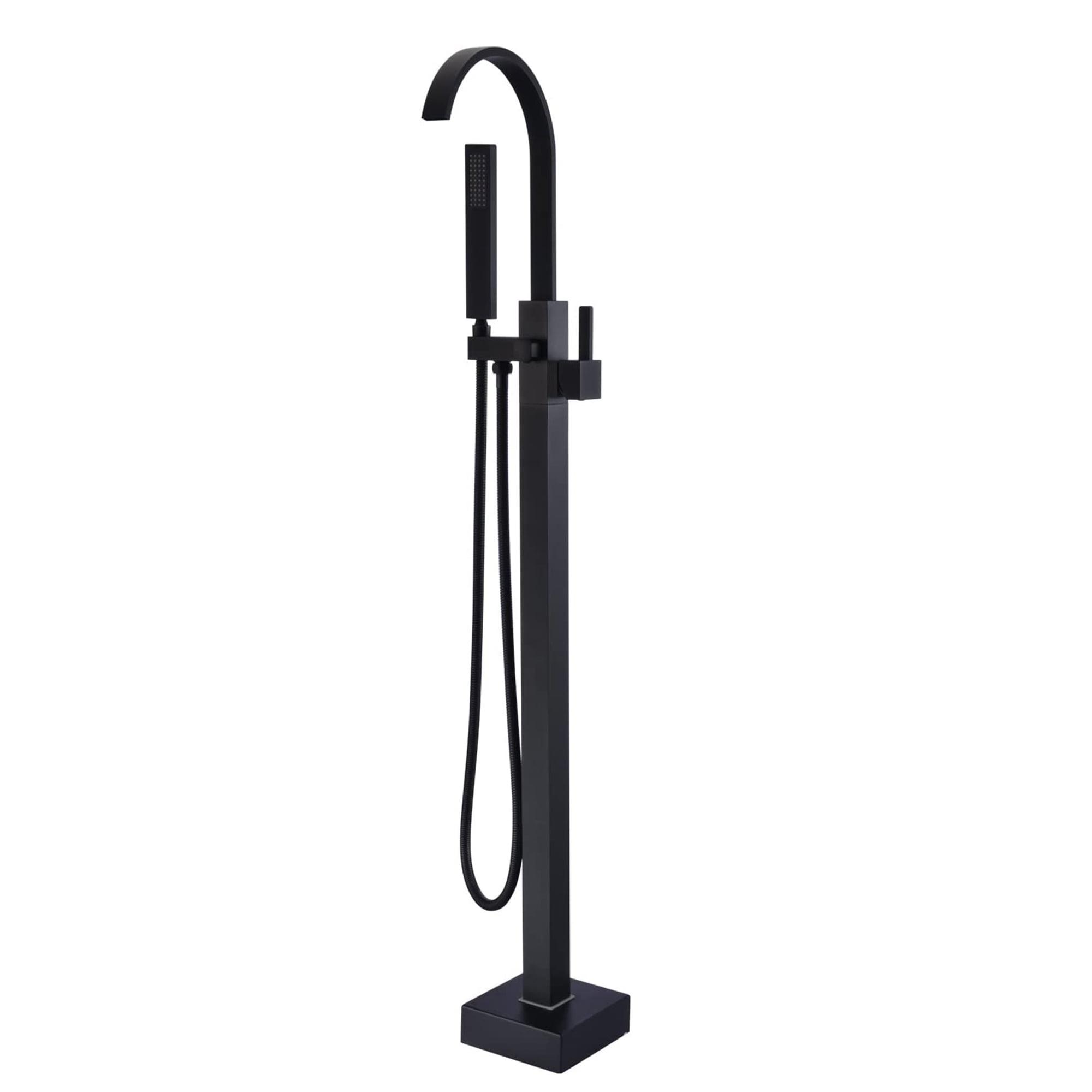 Matte Black Brass Freestanding Waterfall Tub Faucet with Hand Shower