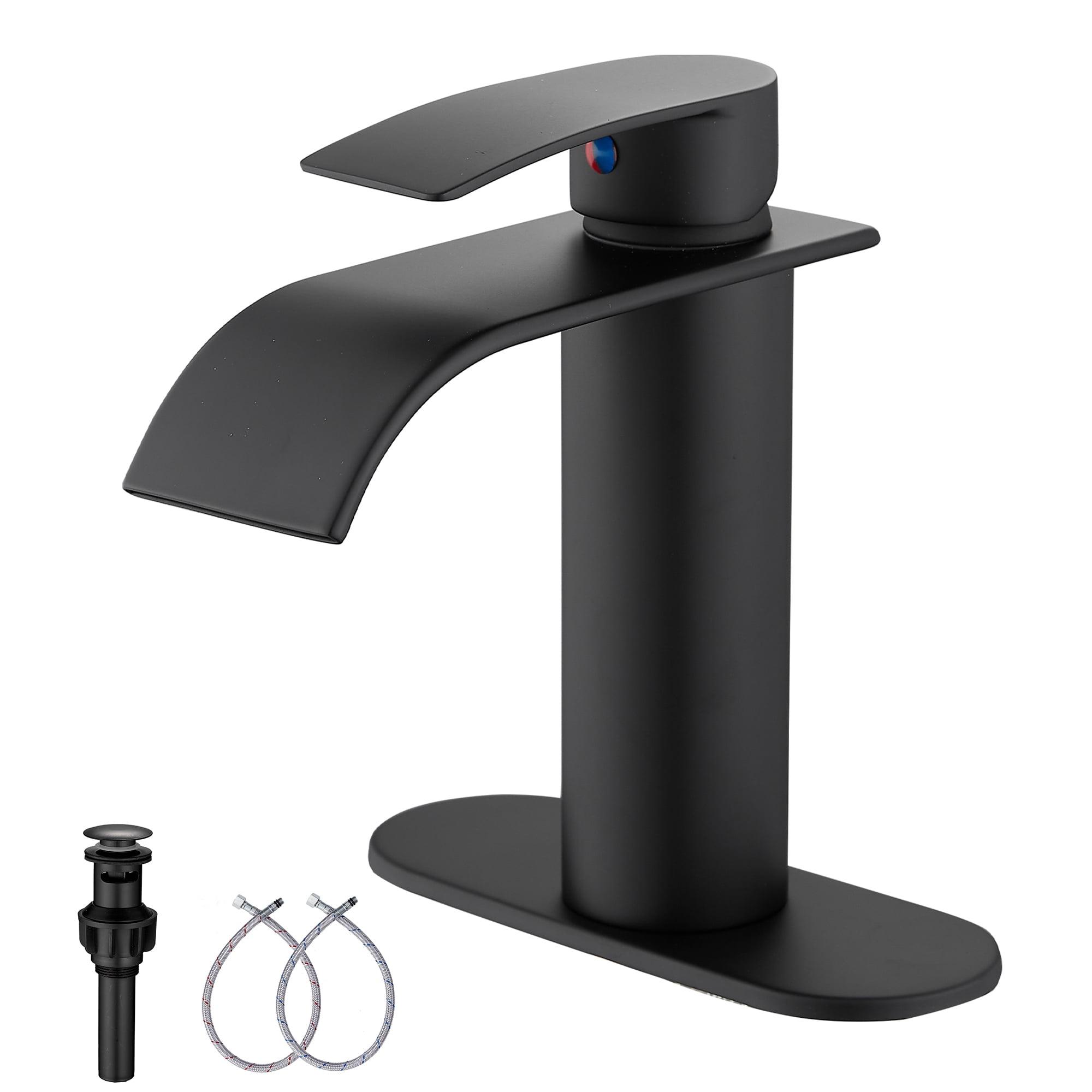 Matte Black Single Handle Waterfall Bathroom Faucet with Deckplate