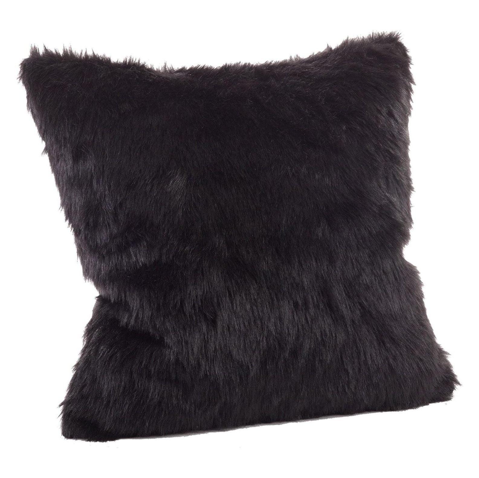 Black Faux Fur 20" Square Throw Pillow Set