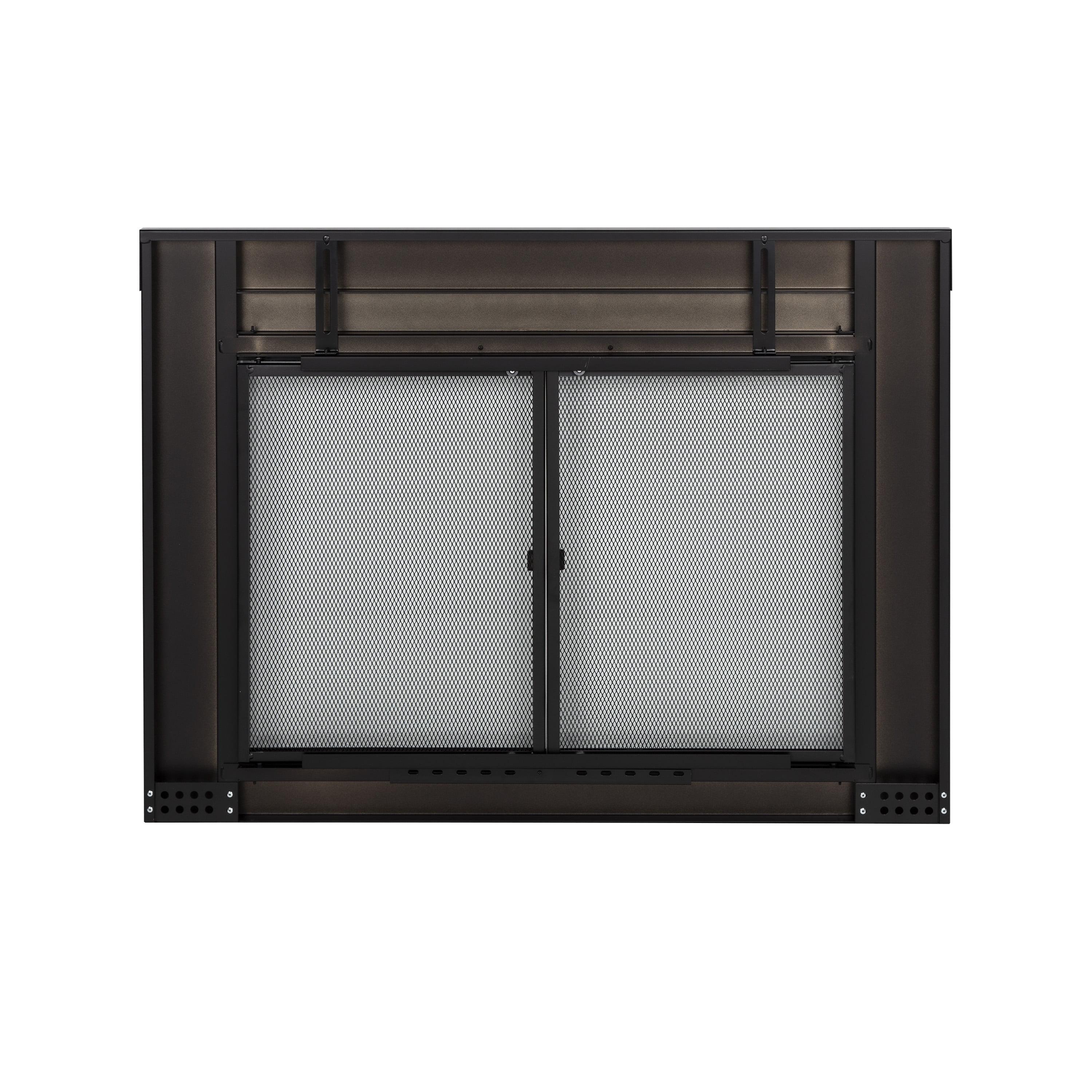 GHP Group AN-1011 Alpine Cabinet Style Fireplace Screen And Glass Doors, Medium, Black Powder Coated Finish