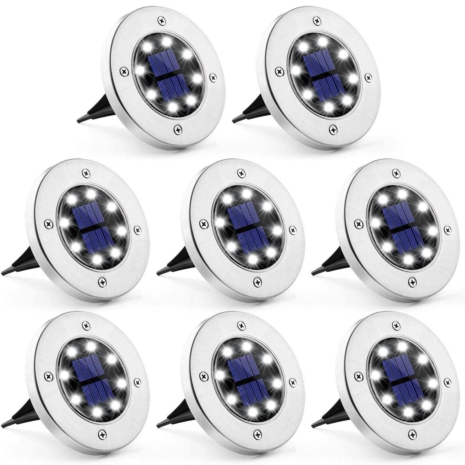 GIGALUMI Solar Ground Lights 8 Pack, 8 LED Solar Powered Disk Lights Outdoor Waterproof Garden Landscape Lighting for Yard Deck Lawn Patio Pathway Walkway (White)