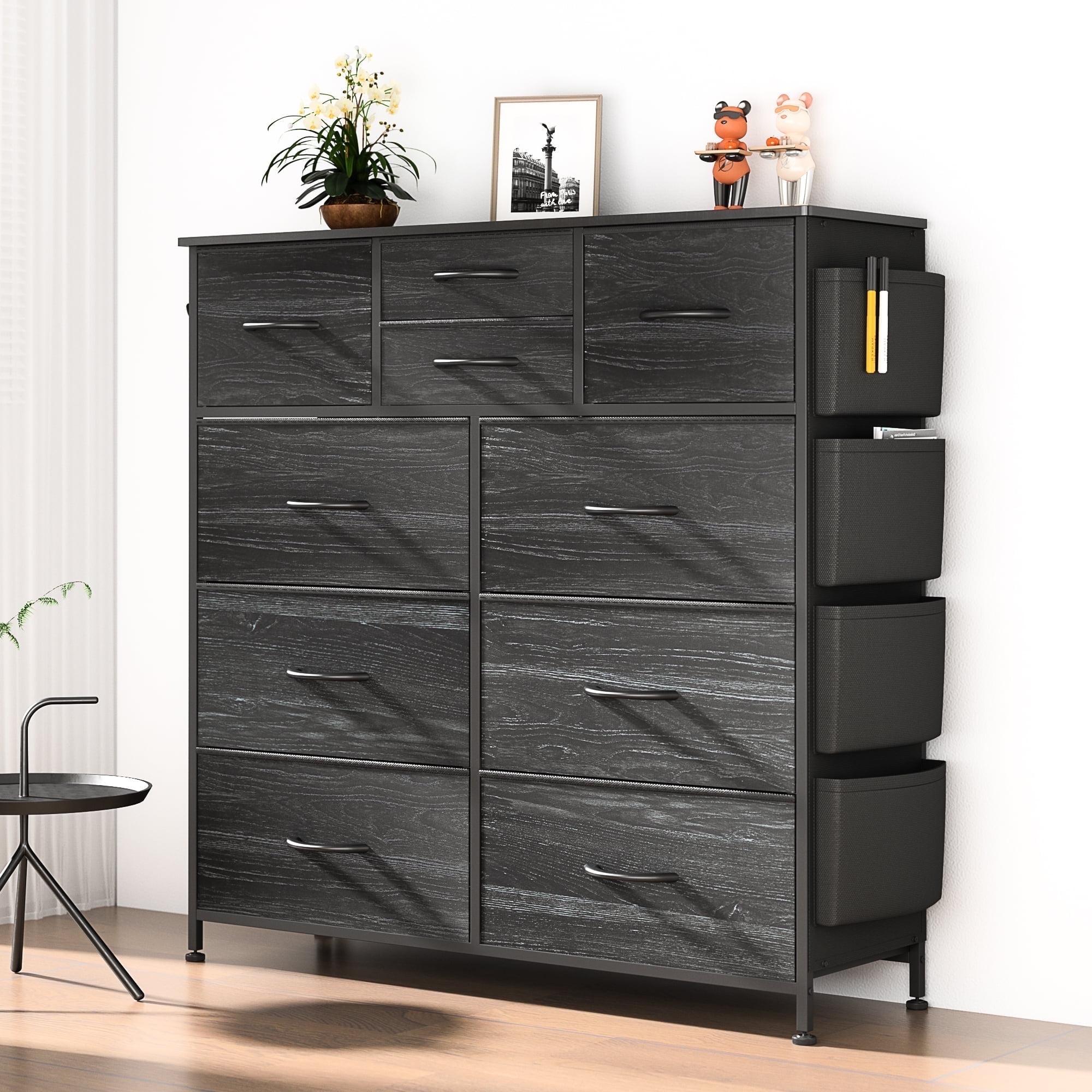 GIKPAL 10 Drawer Dresser, Chest of Drawers for Bedroom with Side Pockets and Hooks, Black