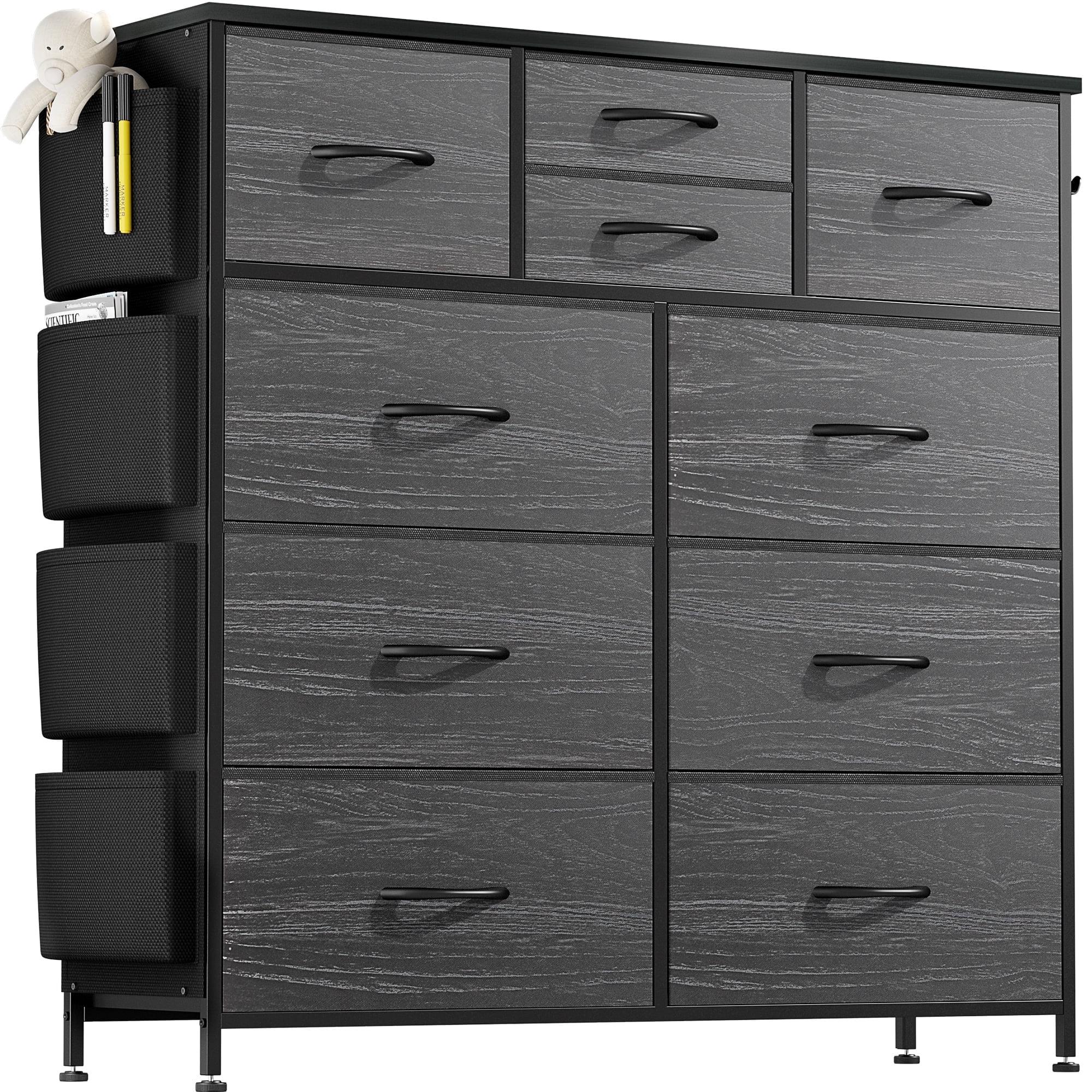 GIKPAL 10 Drawer Dresser, Chest of Drawers for Bedroom with Side Pockets and Hooks, Black