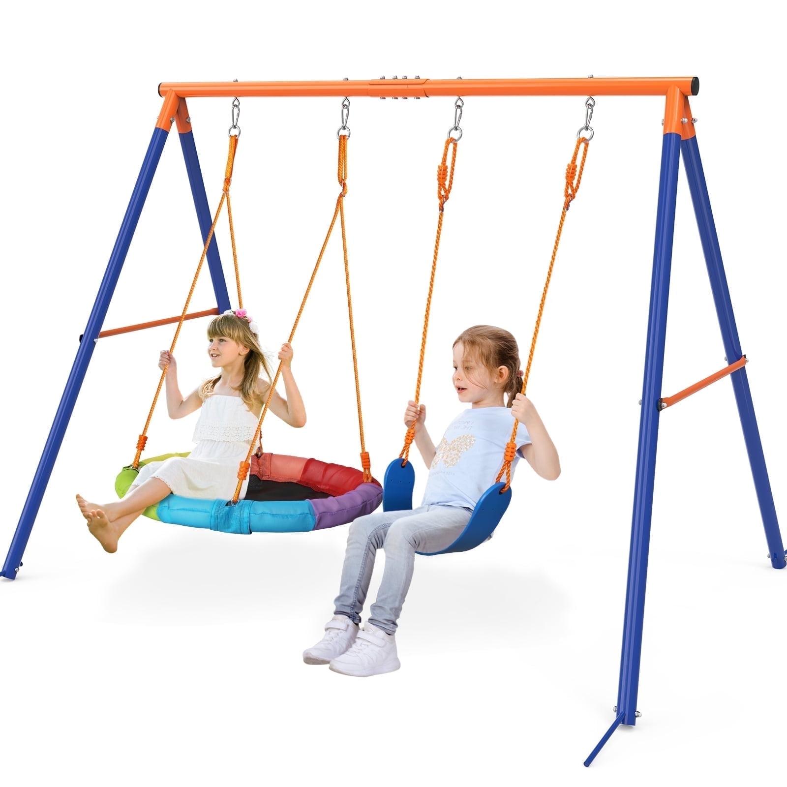 Heavy Duty 2-Seat Orange and Black Metal Swing Set