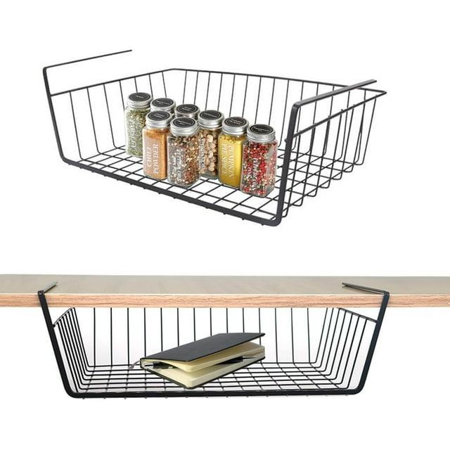 Basicwise Hanging Under Shelf Metal Storage Basket, Set of 2
