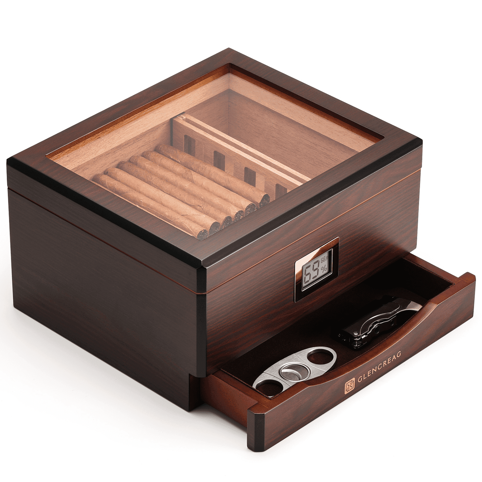 GLENCREAG GLENCREAG MMT-3041 Cigar Humidor Box for 55 Counts, Spanish Cedar Lining, Digital Hygrometer