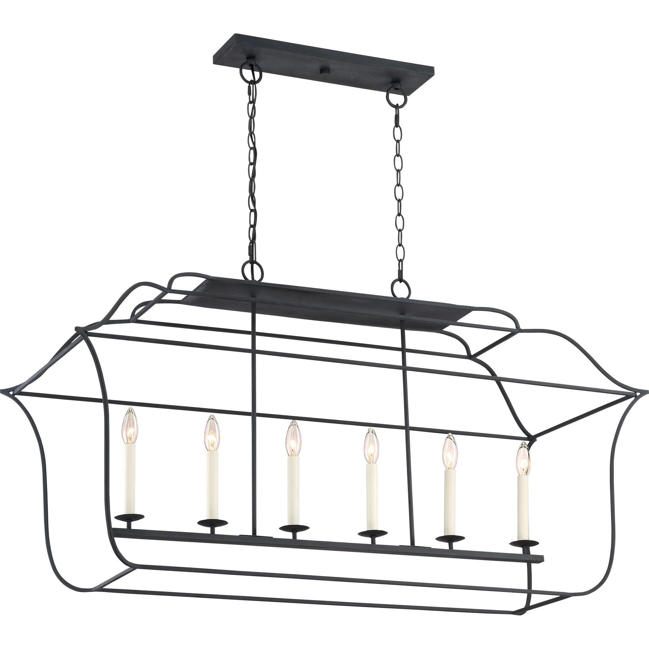 Royal Ebony Steel 6-Light Island Chandelier with Ivory Sleeves