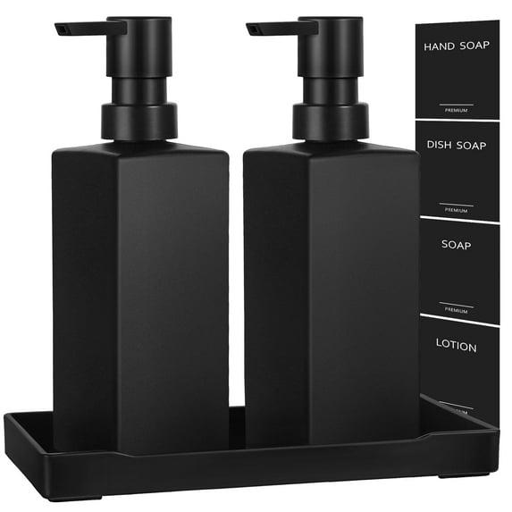 GM GMISUN Black Glass Soap Dispenser with Tray,Hand and Dish Soap Dispenser Set for Bathroom 12oz