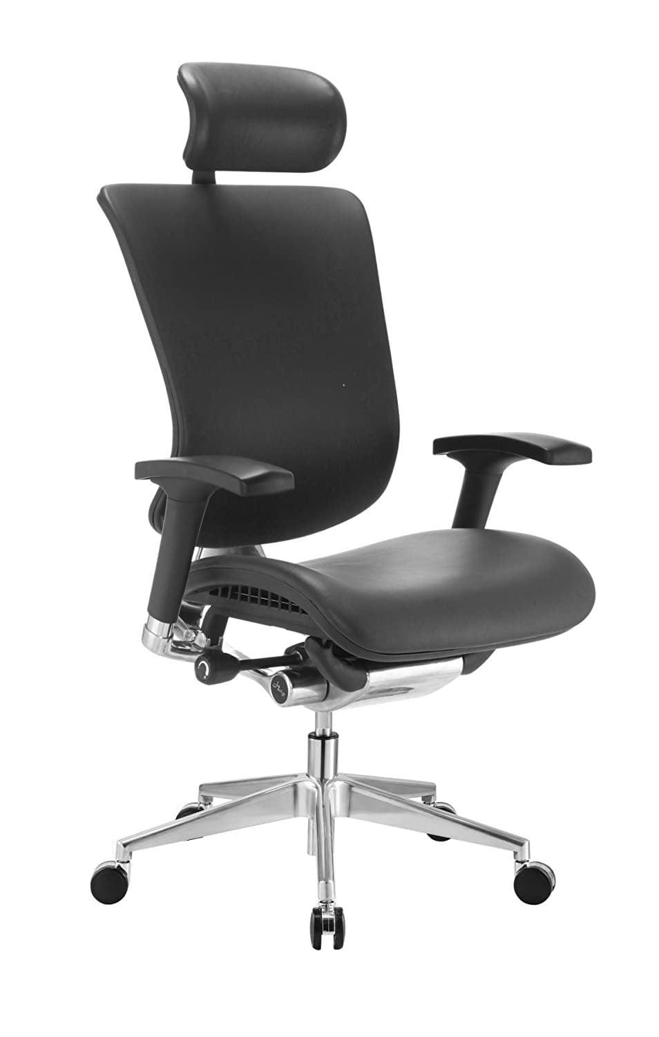 Black Genuine Leather High Back Executive Swivel Chair with Adjustable Arms