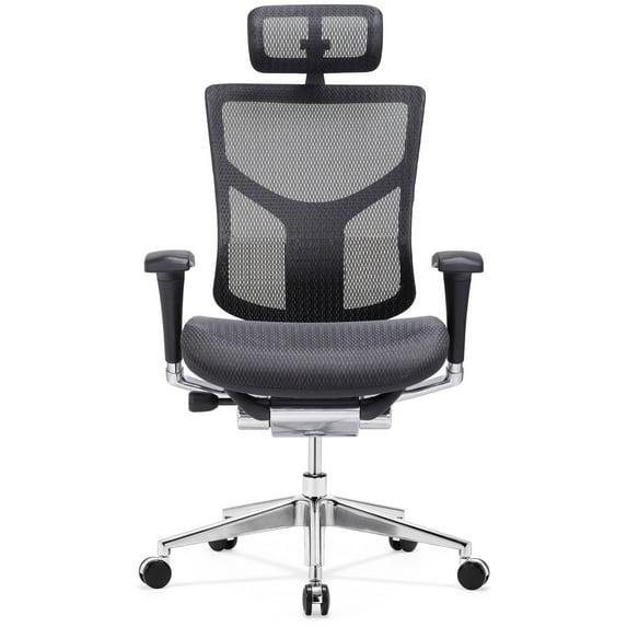 GM Seating Dreem XL Luxury Mesh Series Executive Hi Swivel Chair Chrome Base with Headrest, Black, Seat Slider