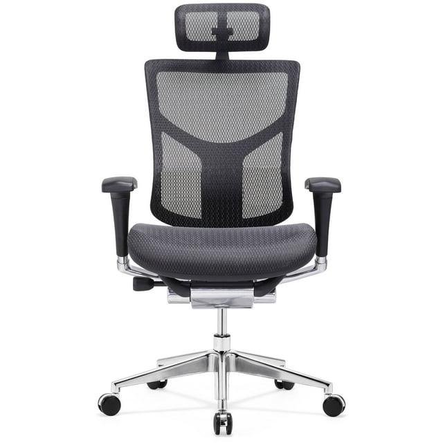 GM Seating Dreem XL Luxury Mesh Series Executive Hi Swivel Chair Chrome Base with Headrest, Black, Seat Slider