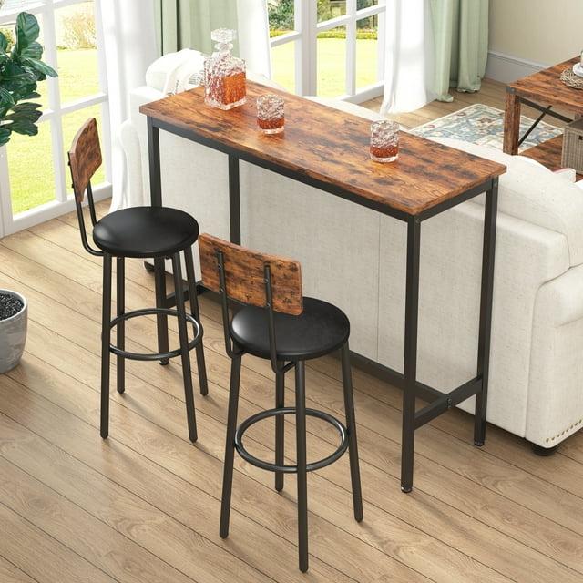 PAPROOS Bar Table Set for 2, 3 Pcs Pub Bistro Table and PU Upholstered Stools with Backrest, Industrial Counter Height Dining Table and Chairs for Kitchen Breakfast Nook Balcony, Rustic Brown