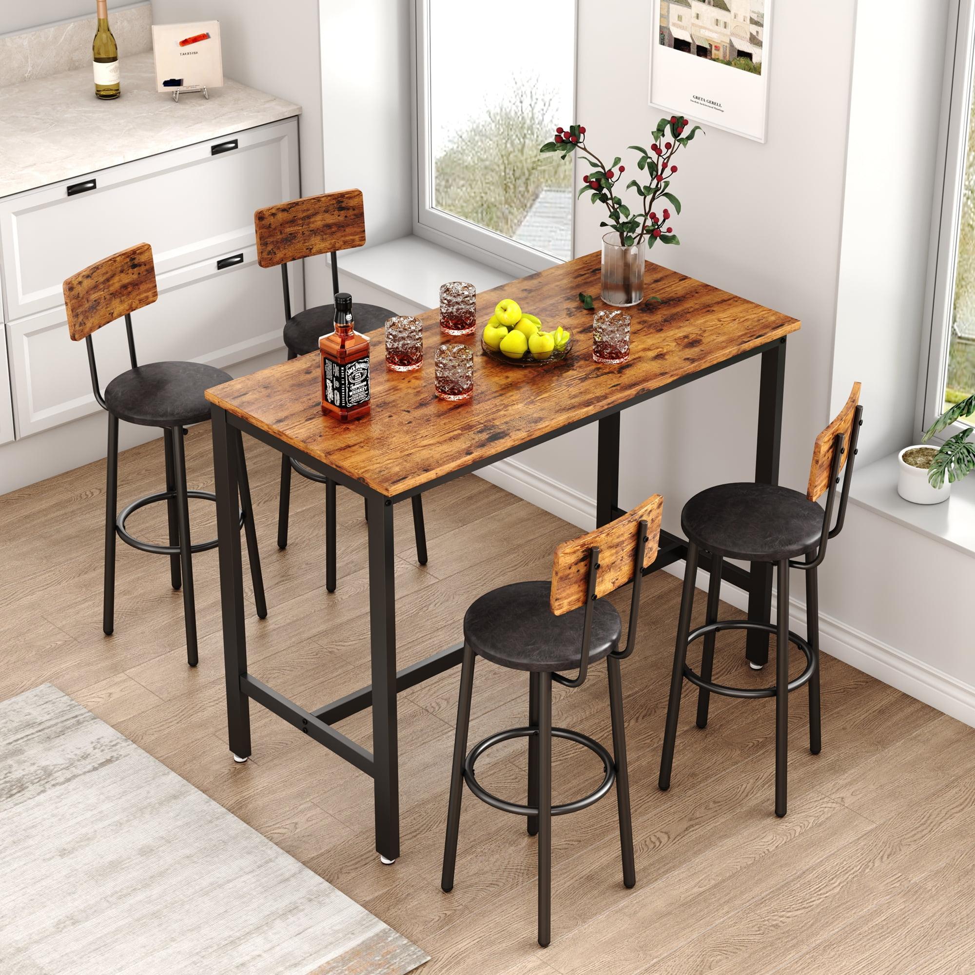 GNIXUU Bar Table and Chairs Set for 4, 5-Piece Rectangle Pub Bistro Table and PU Upholstered Stools with Backrest, Counter Height Dining Table Set for Kitchen Breakfast Nook Restaurant, Rustic Brown