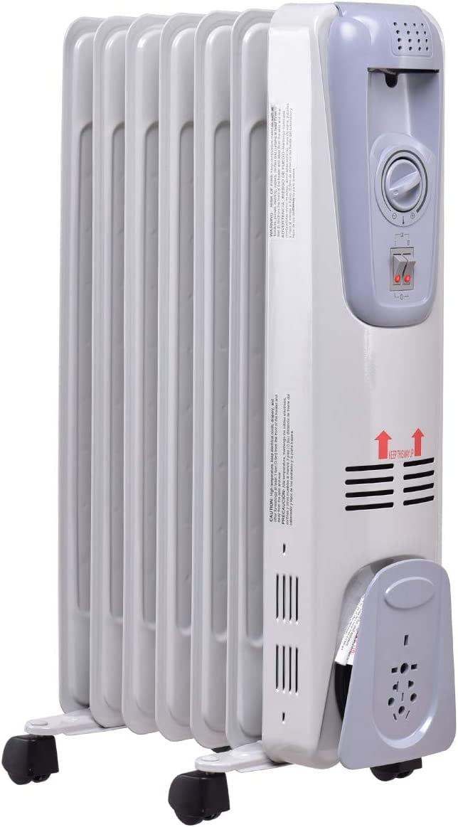 White 1500W Oil Filled Radiator Heater with Thermostat