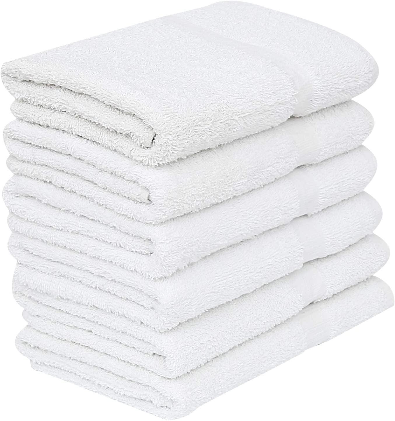 GOLD TEXTILES 6 White Economy Bath Towels Bulk 24x48 Inch Cotton Blend for Softness Commercial Grade Easy Care